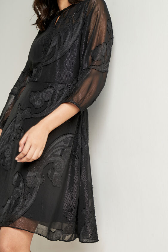 Black Solid Flared Dress, Black, image 5
