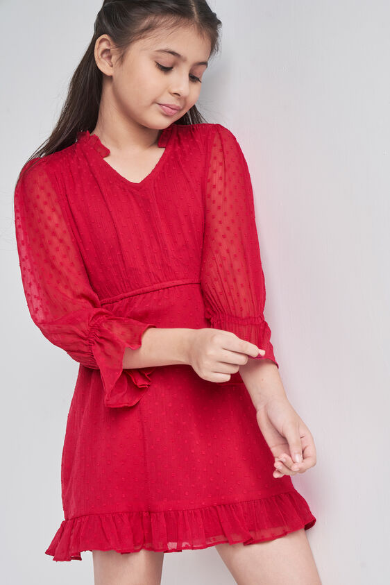 Red Solid Flared Dress, Red, image 1
