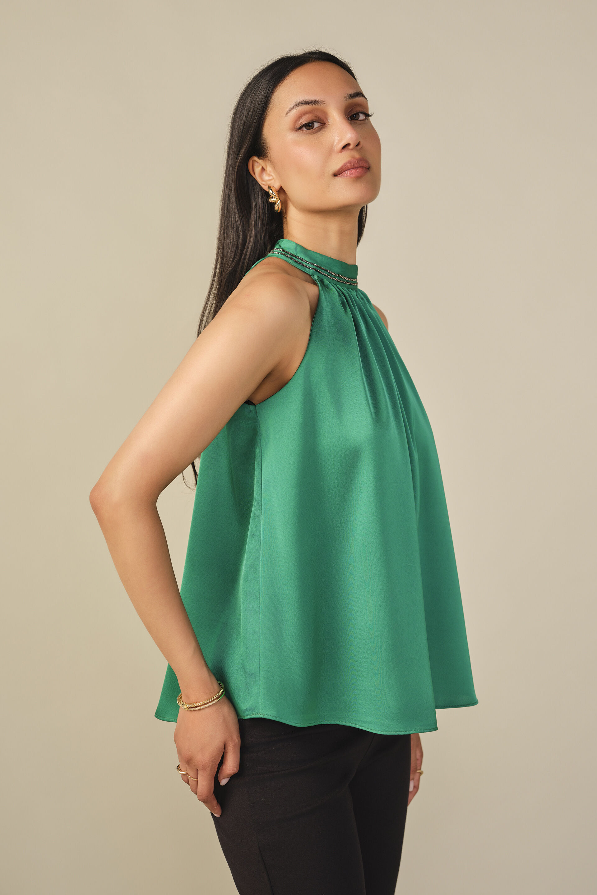 Halter Satin Top in Green, Green, image 4