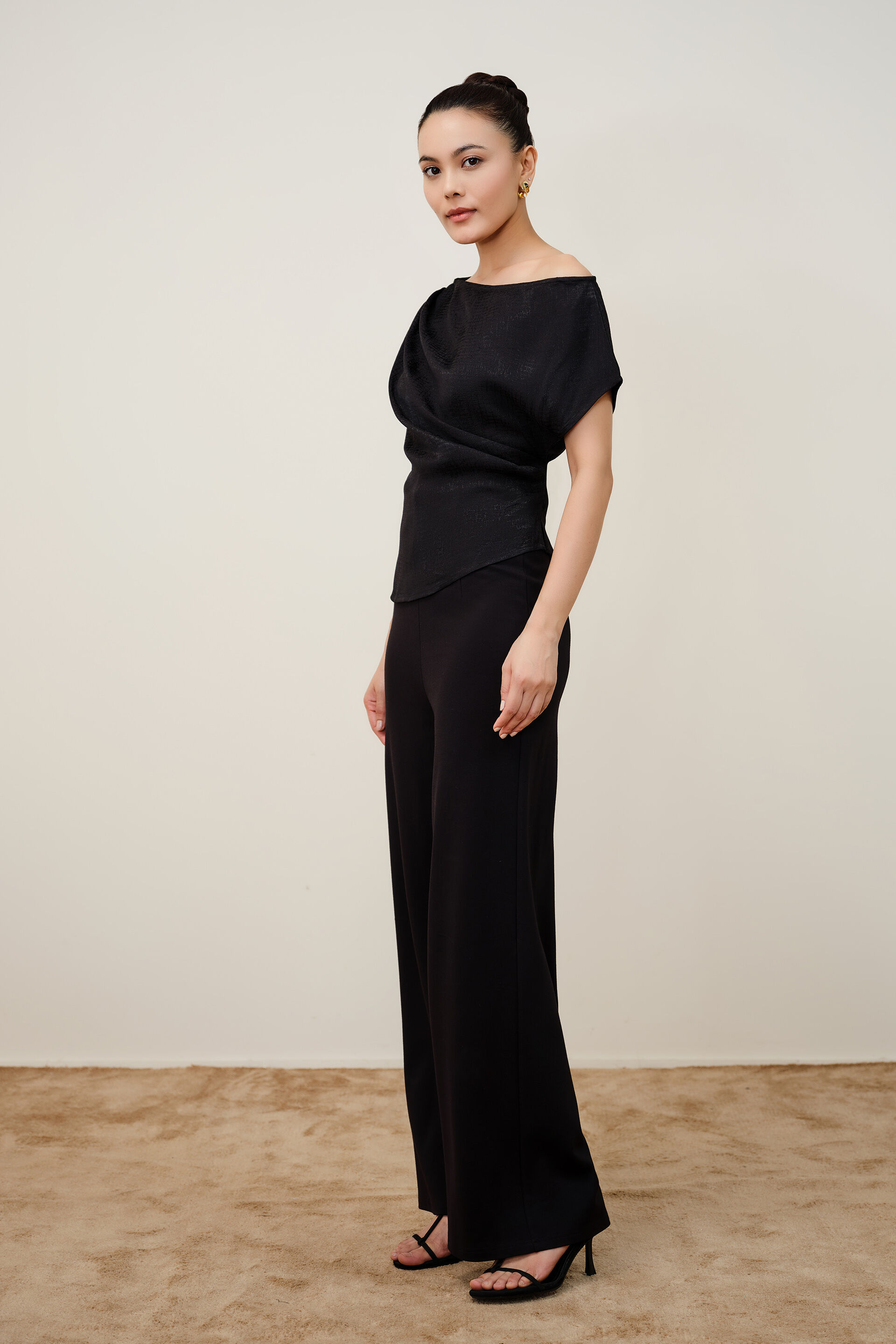 Cerys Black Jacquard Top, Black, image 3