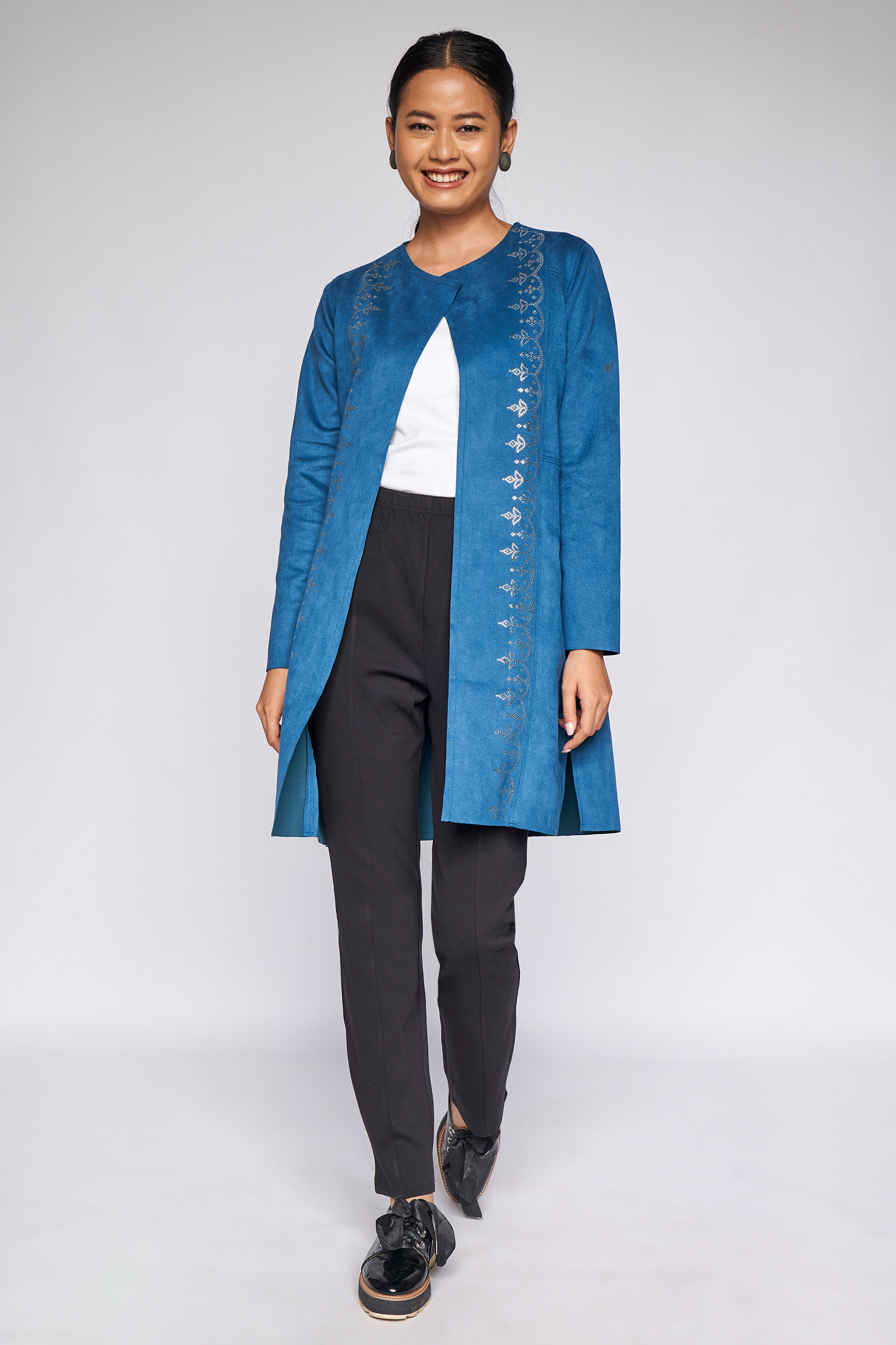 Buy Midnight Blue Ethnic Motifs Straight Shrug Online at Best
