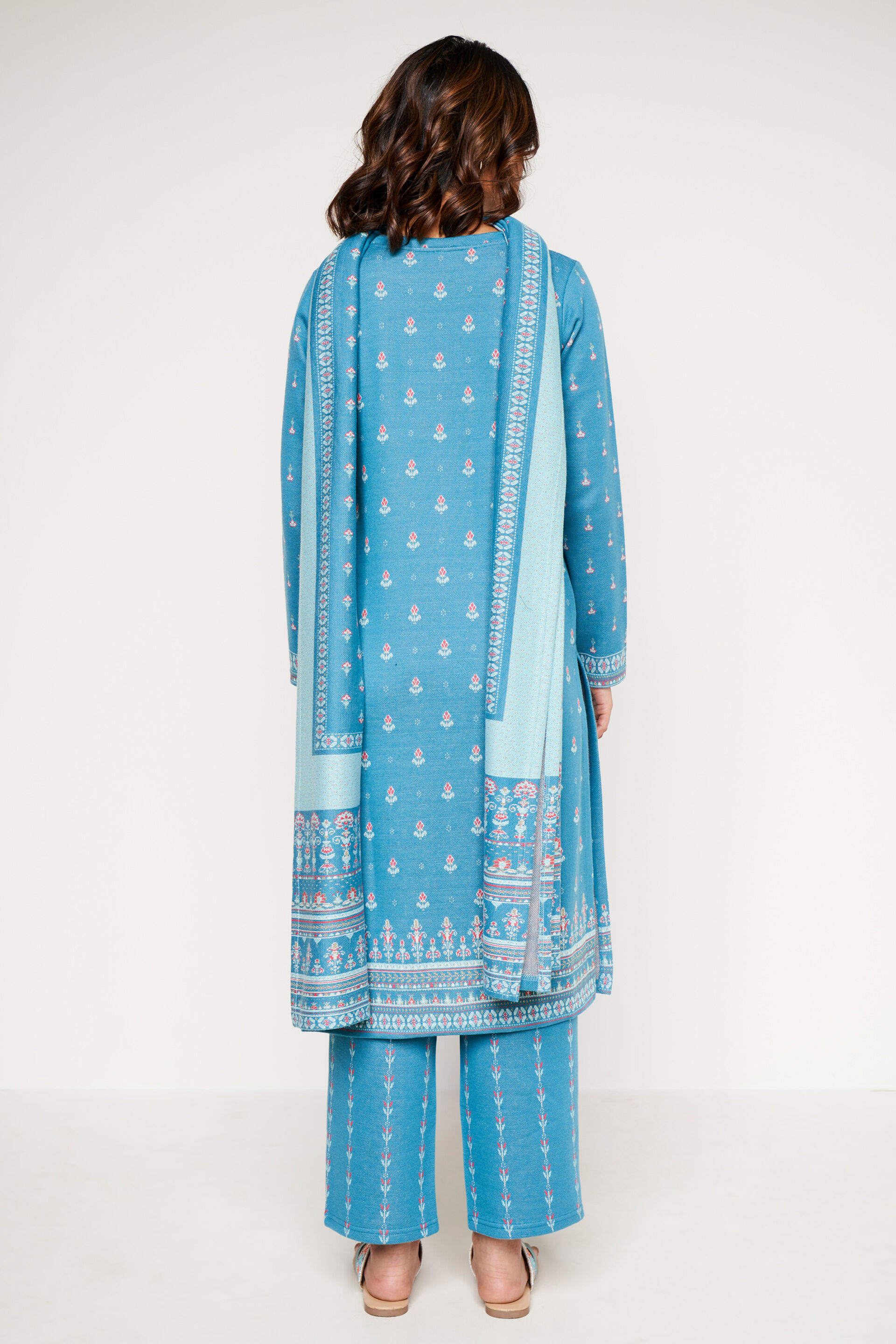 Aqua Floral Straight Suit, Aqua, image 4