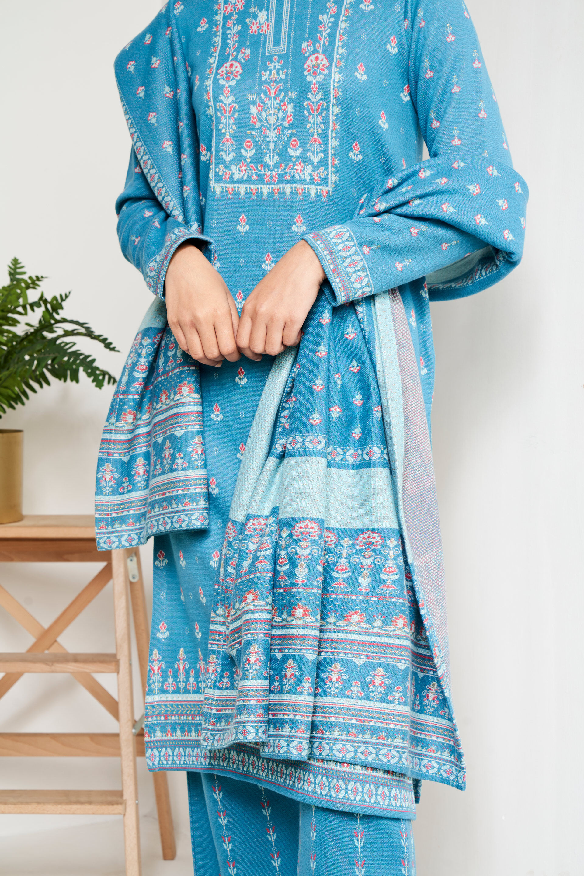 Aqua Floral Straight Suit, Aqua, image 5