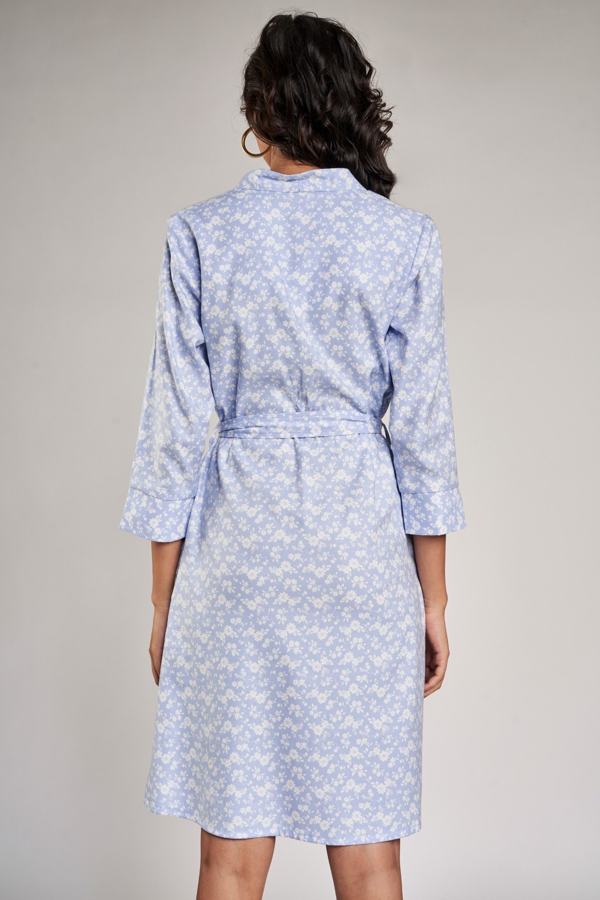 4 - Powder Blue Floral Printed Shift Dress, image 4