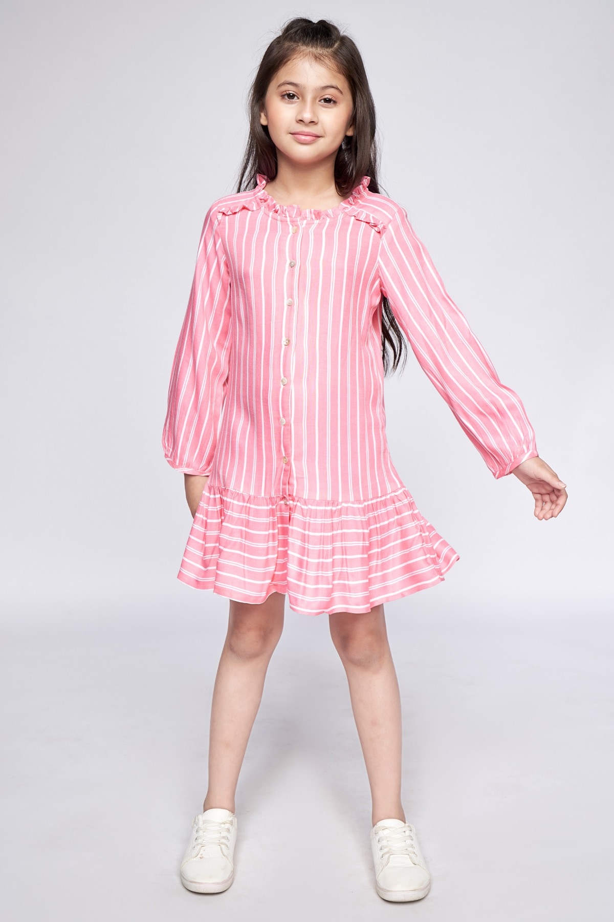 3 - Light Pink Stripes Flounce Dress, image 3