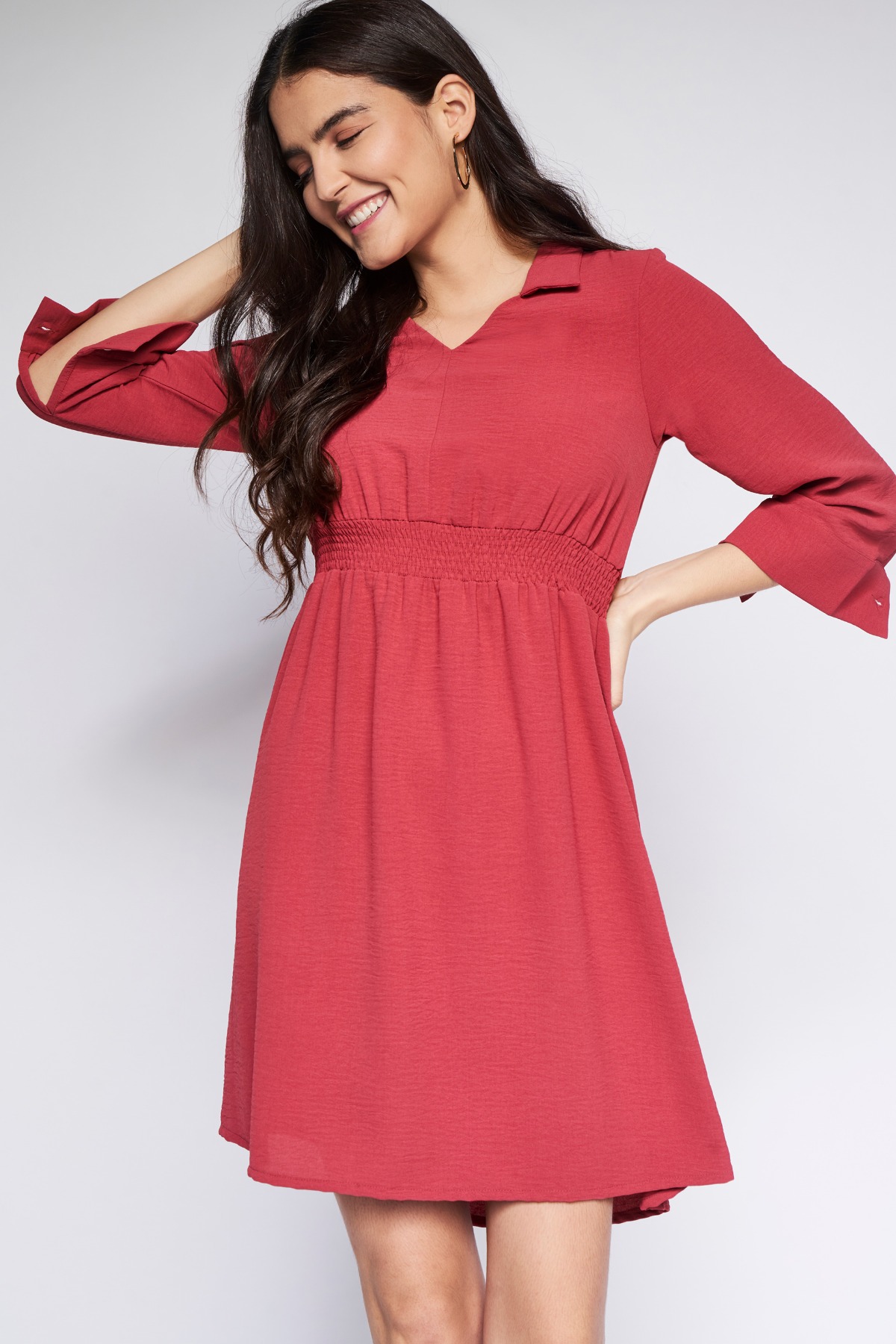 Rust Solid Flared Dress, Rust, image 3