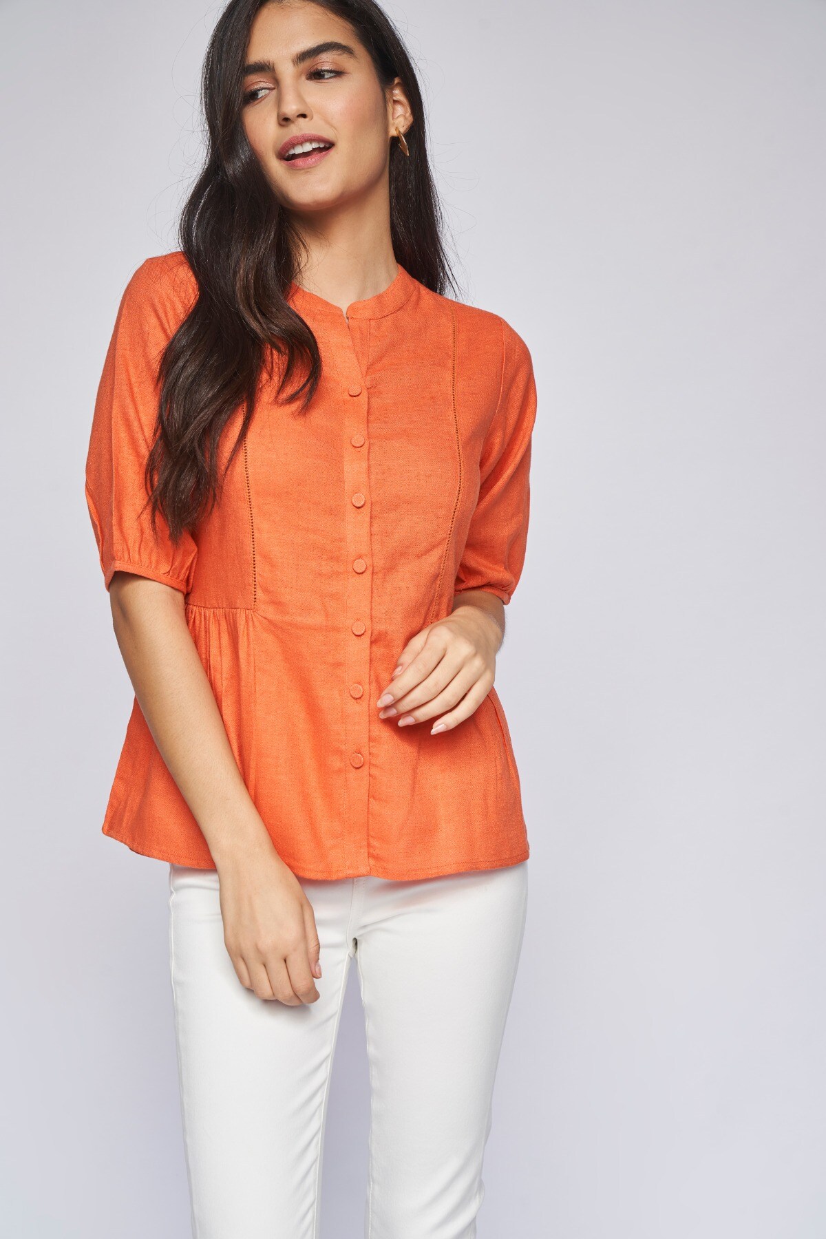 2 - Orange Solid Peplum Top, image 2
