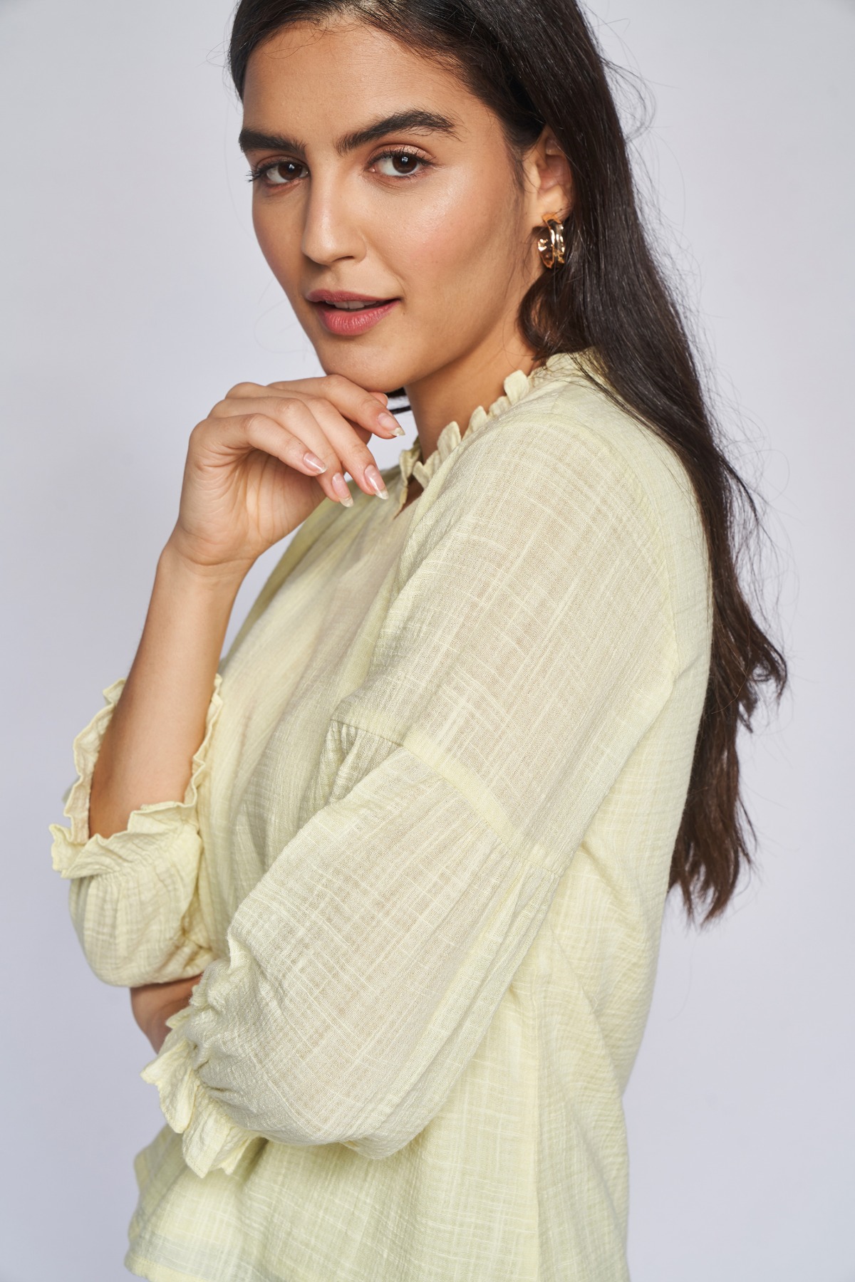 1 - Yellow Dobby Shirt Style Top, image 1