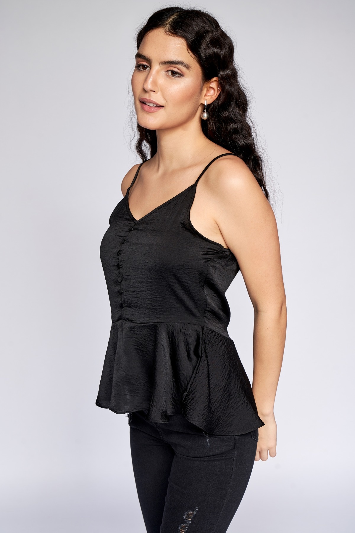 4 - Black Solid Peplum Top, image 4
