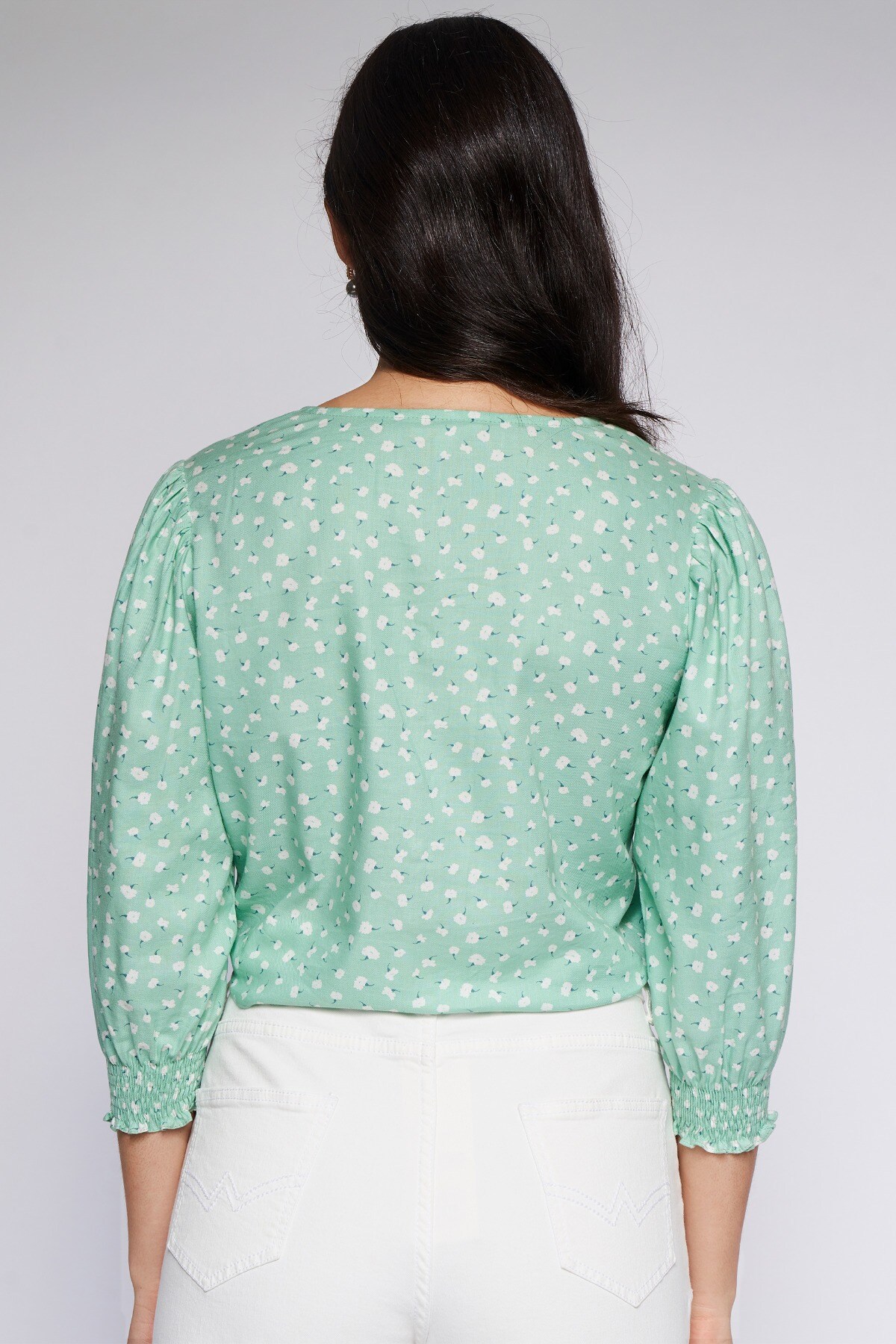 4 - Sage Green Floral Curved Top, image 4