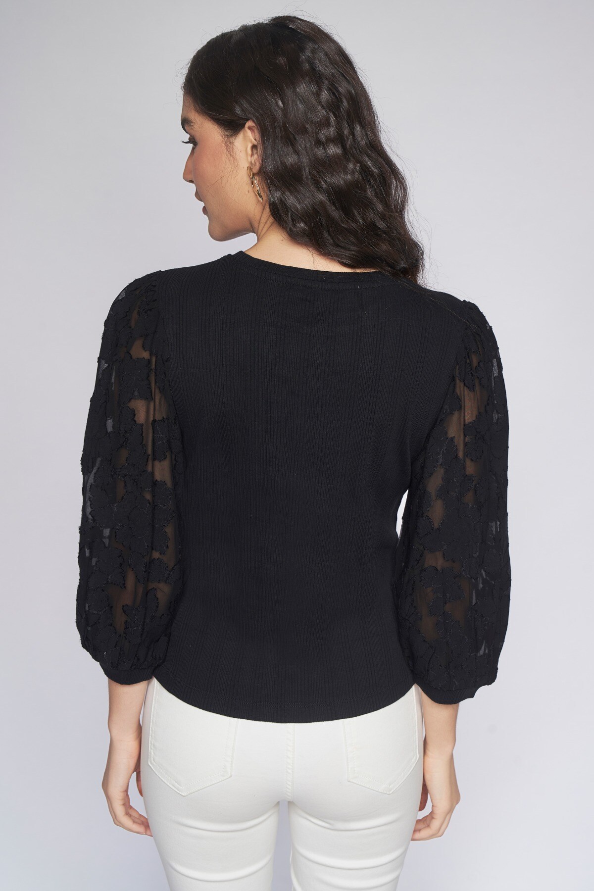 5 - Black Self Design Straight Top, image 5