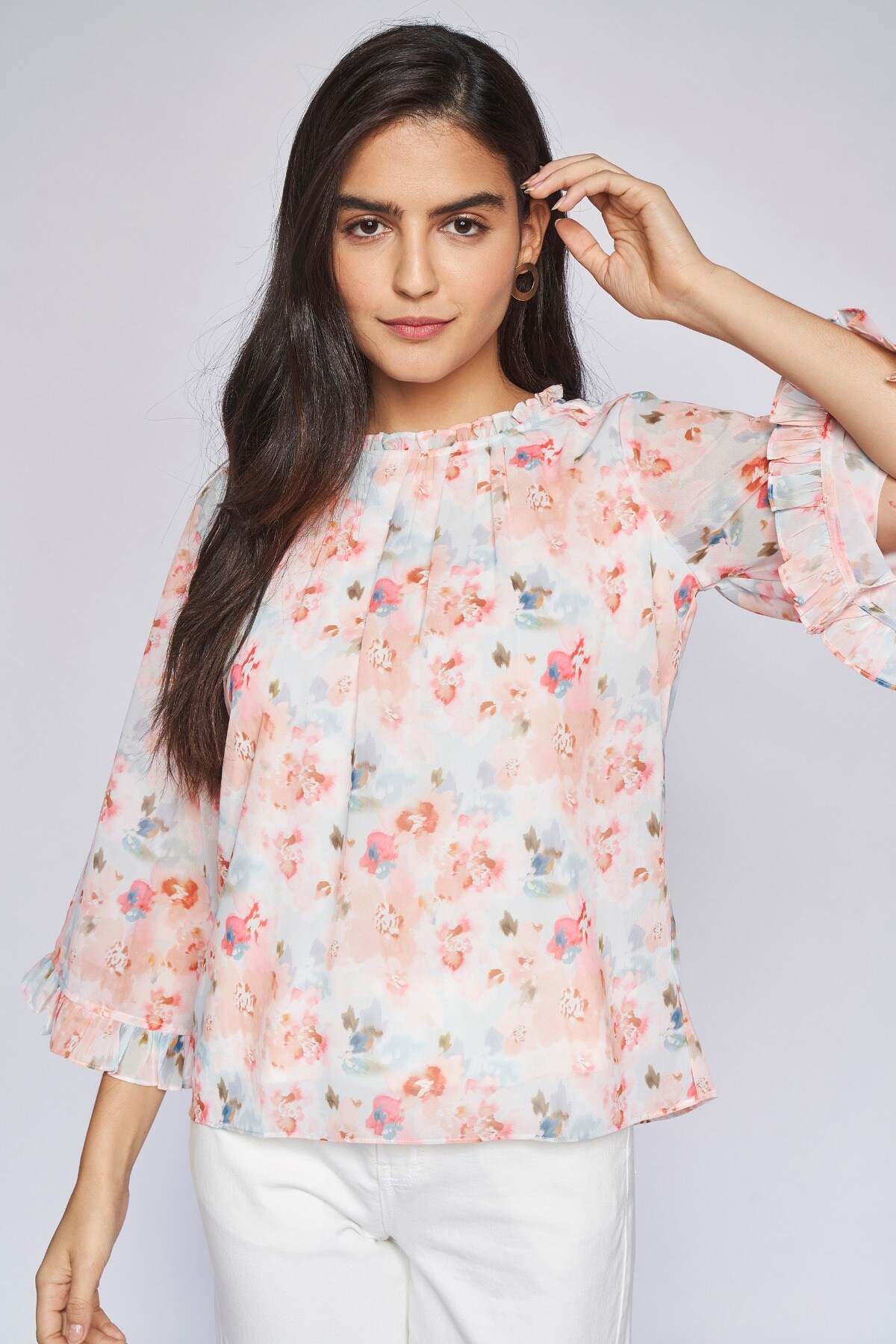 2 - Multi Color Floral Blouson Top, image 2