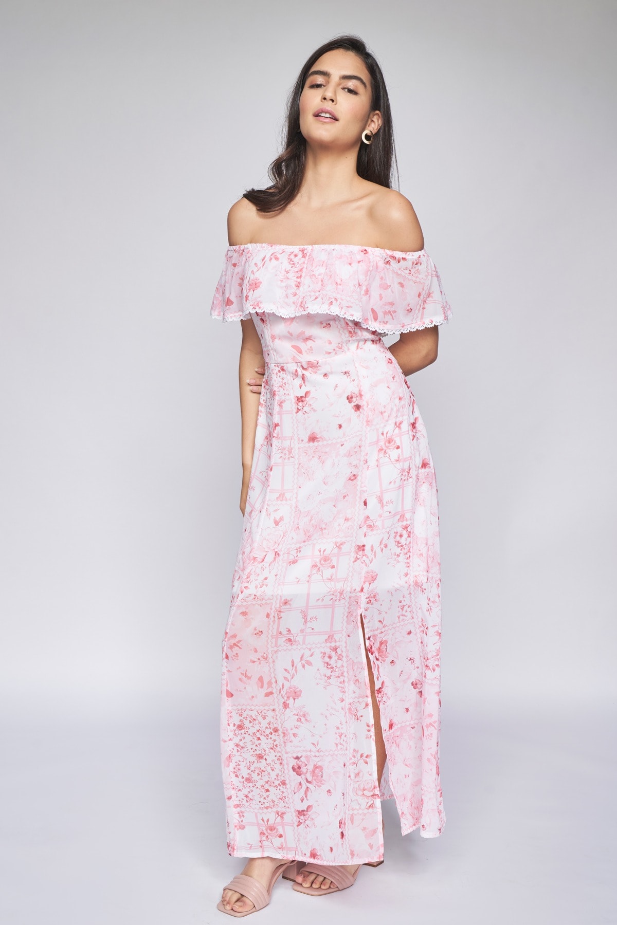 1 - Pink Floral Straight Gown, image 1