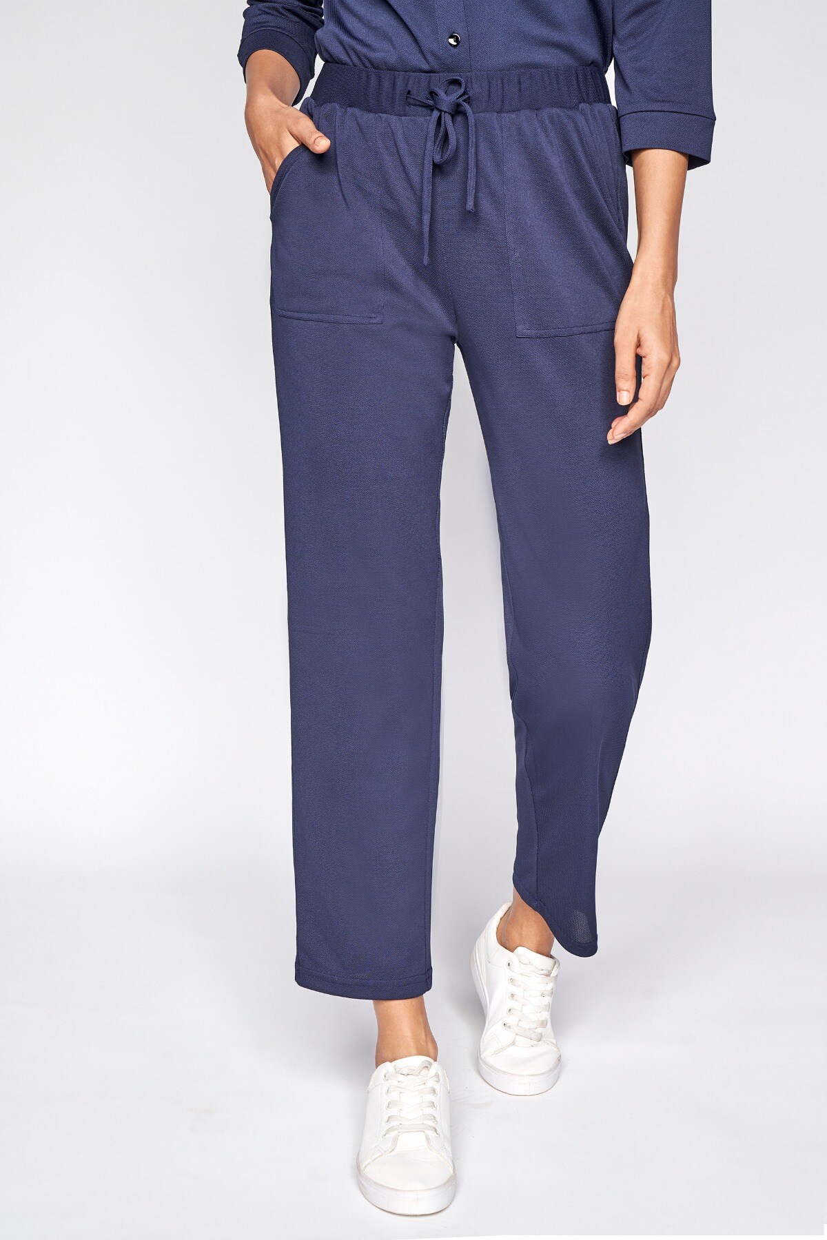 2 - Navy Blue Self Design Straight Bottom, image 1