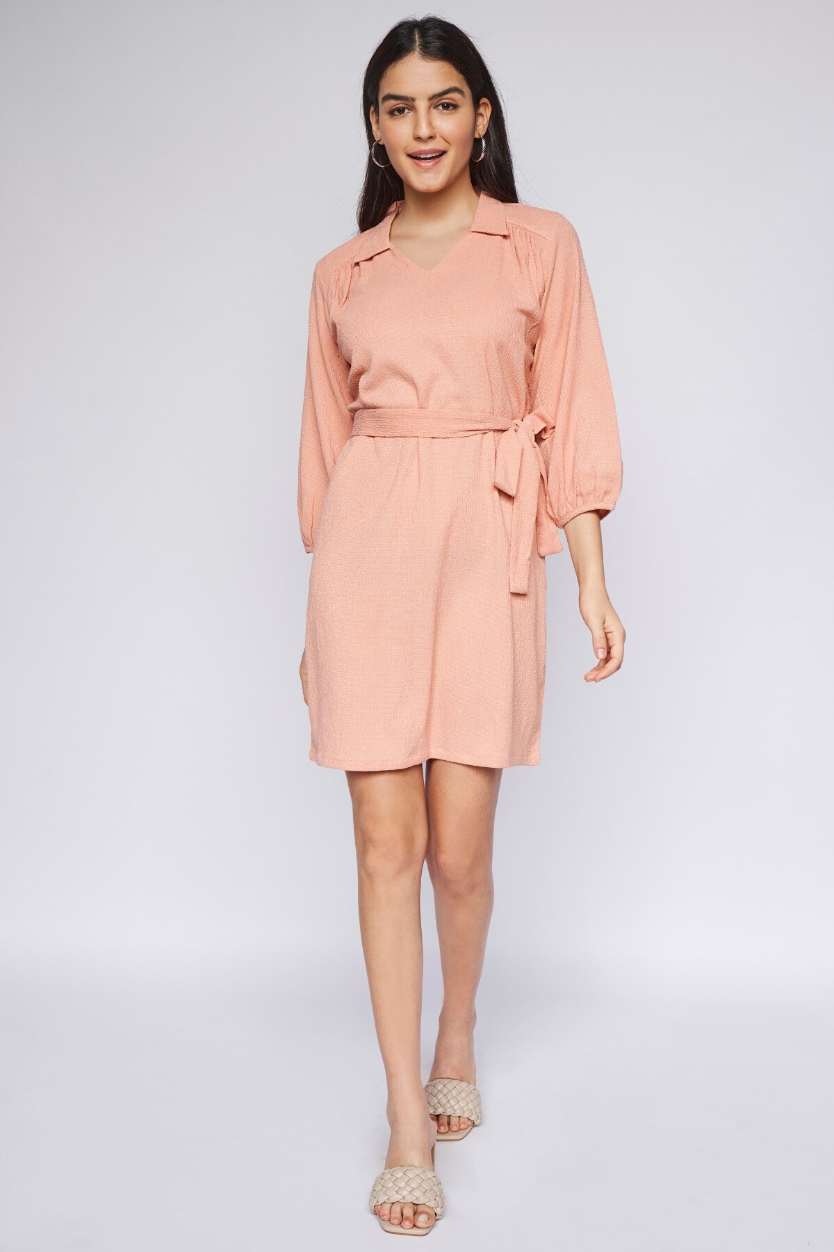 6 - Orange Self Design Straight Dress, image 1