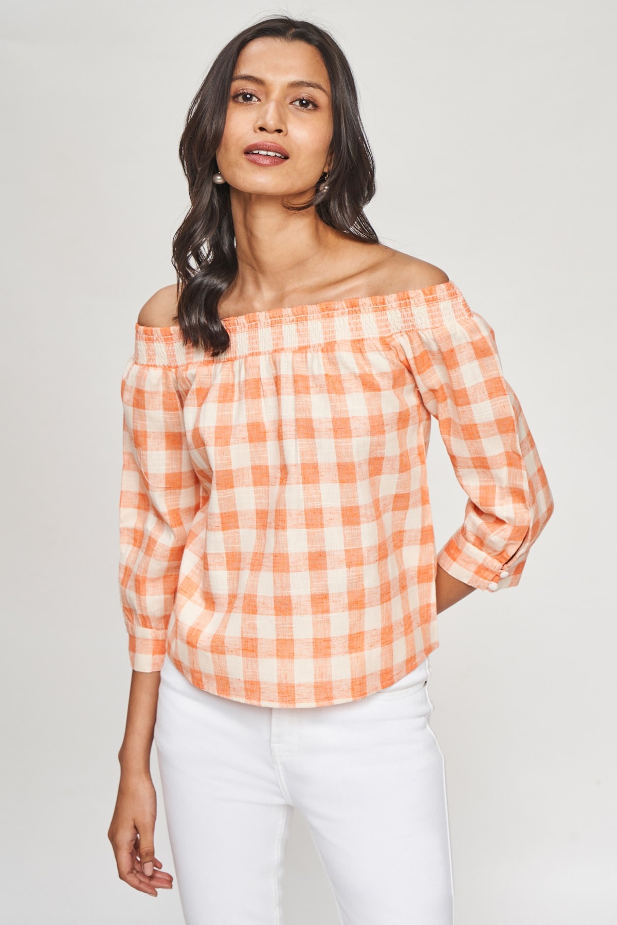 4 - Coral Checked A-Line Top, image 4