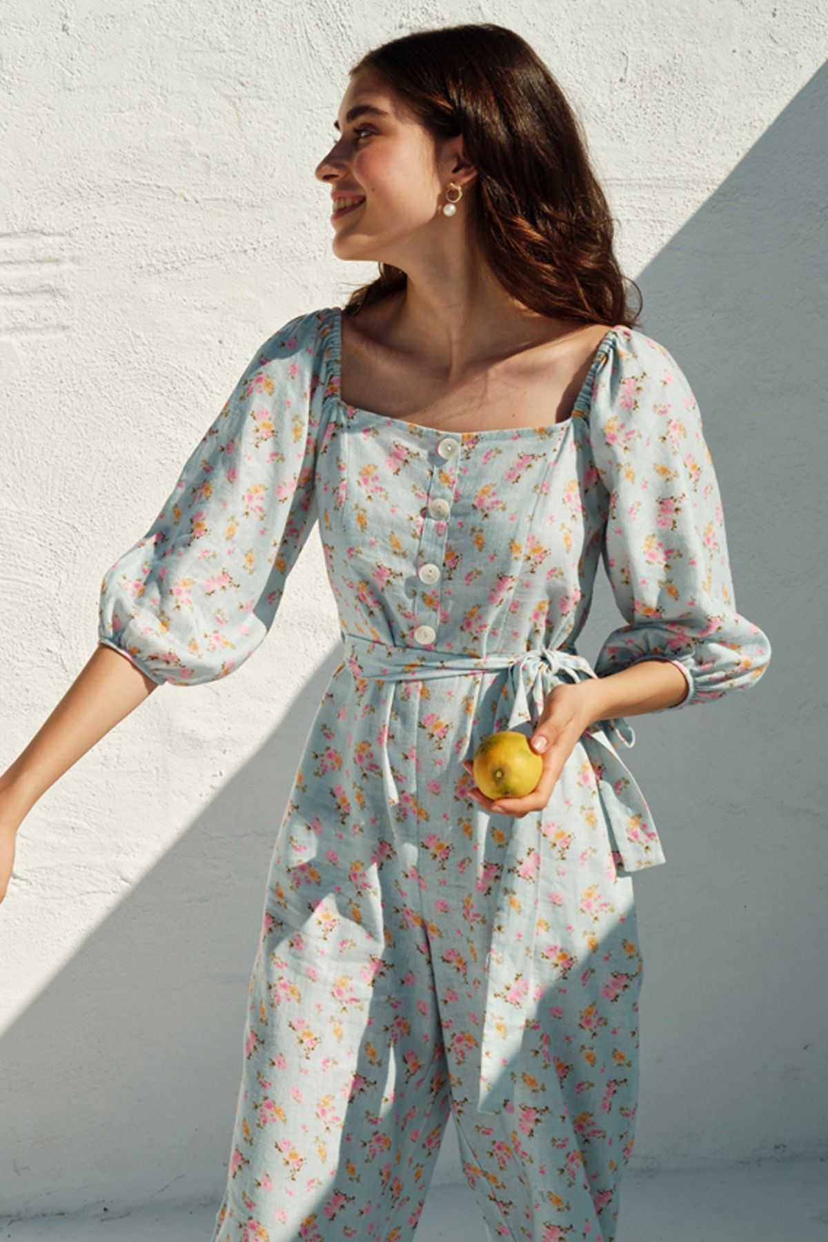 1 - Powder Blue Floral A-Line Jumpsuit, image 1