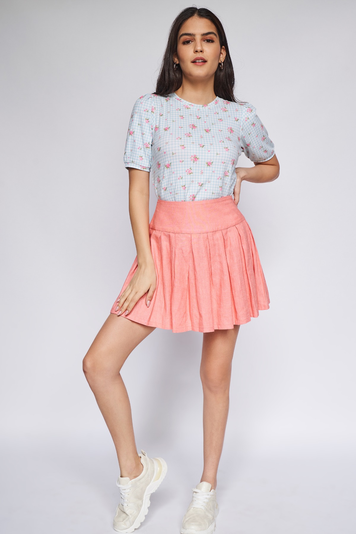 1 - Orange Solid Fit & Flare Skirt, image 2