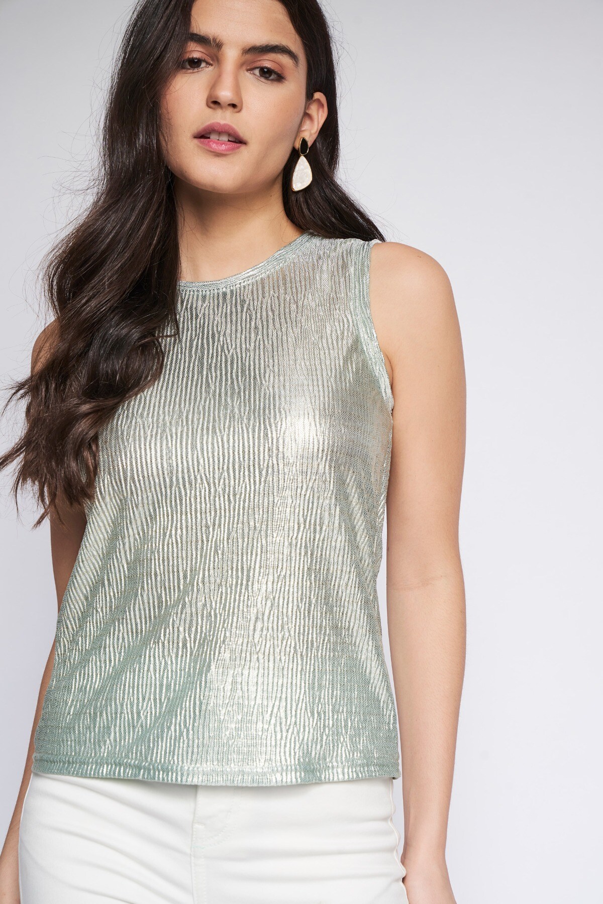3 - Aqua Foil Print Straight Top, image 3