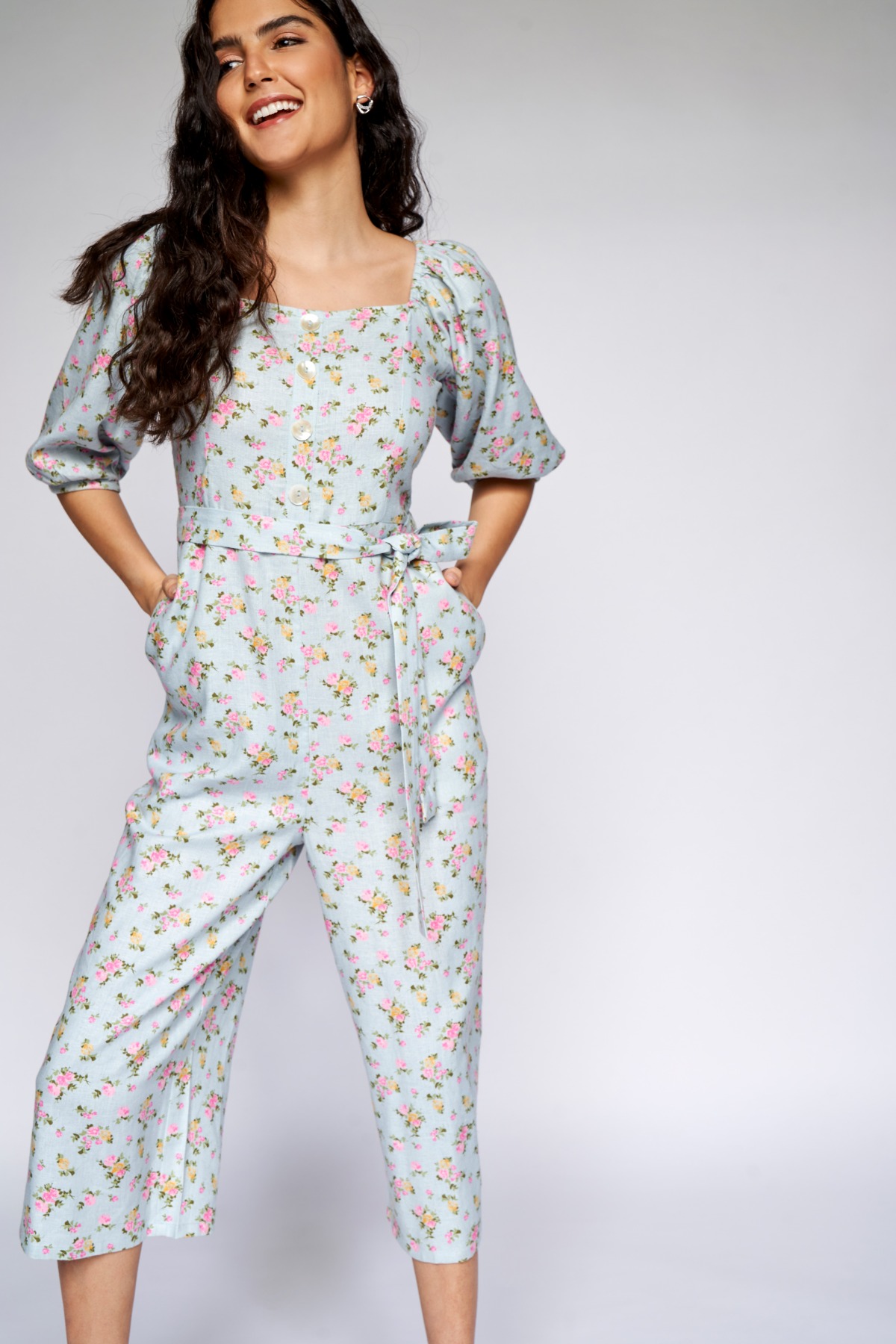 3 - Powder Blue Floral A-Line Jumpsuit, image 3