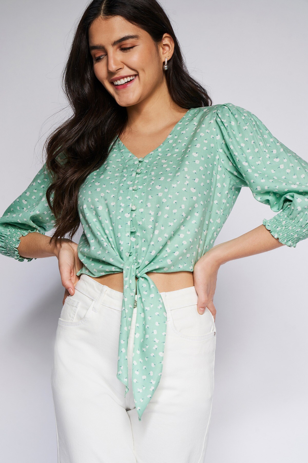 2 - Sage Green Floral Curved Top, image 2