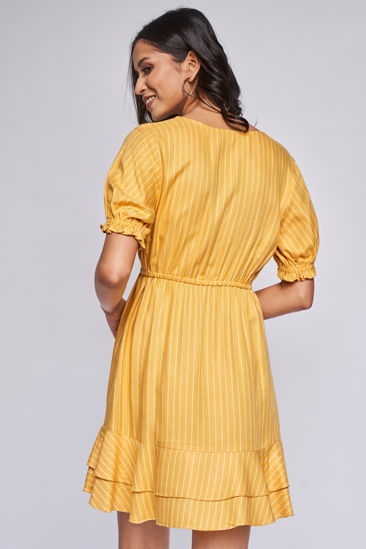 Yellow Stripes Flounce Dress, Yellow, image 5