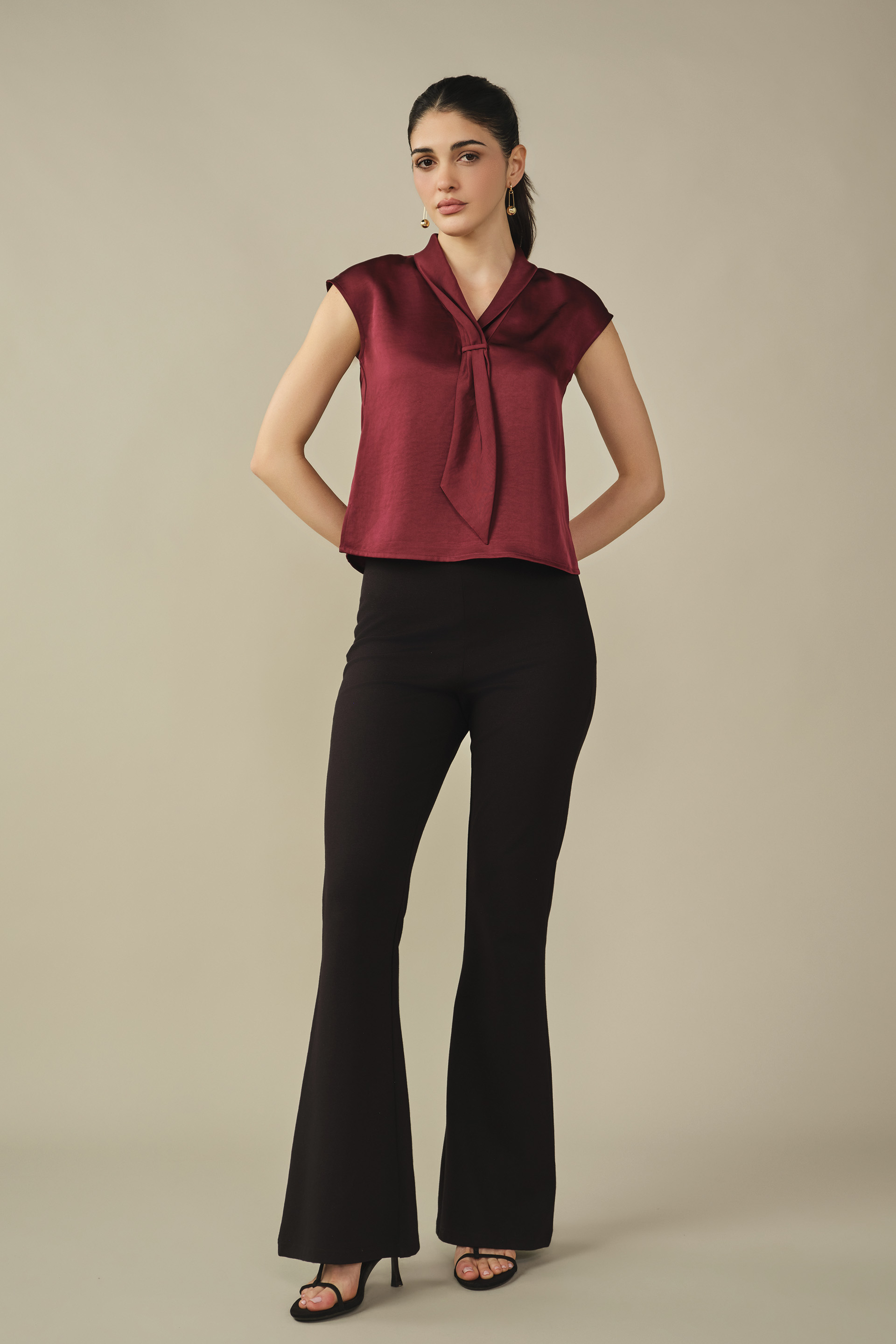 Tie-up Satin Top in Plum, Plum, image 4