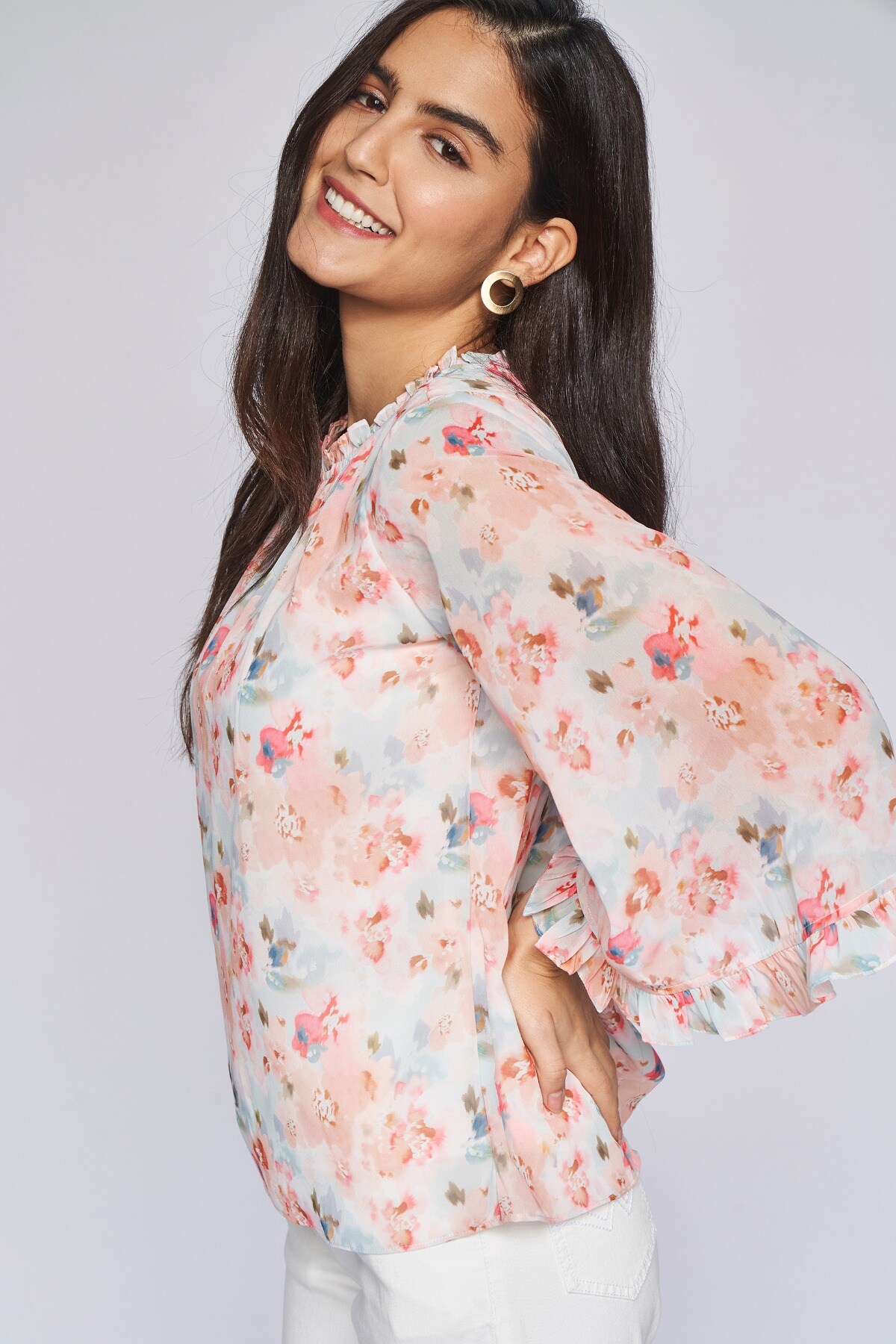 3 - Multi Color Floral Blouson Top, image 3