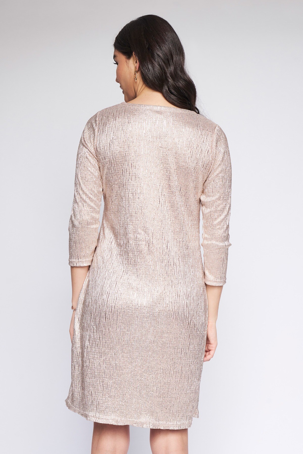 5 - Gold Foil Print Flared Dress, image 5