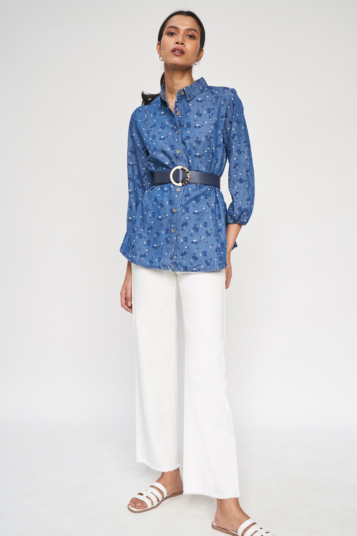 4 - Blue Floral Printed Fit And Flare Top, image 4