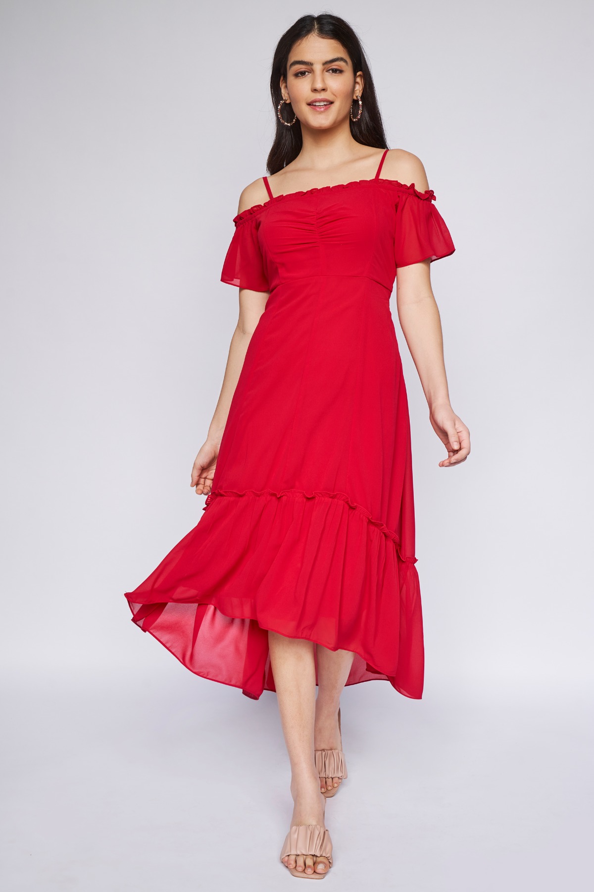 6 - Red Solid Fit & Flare Gown, image 6