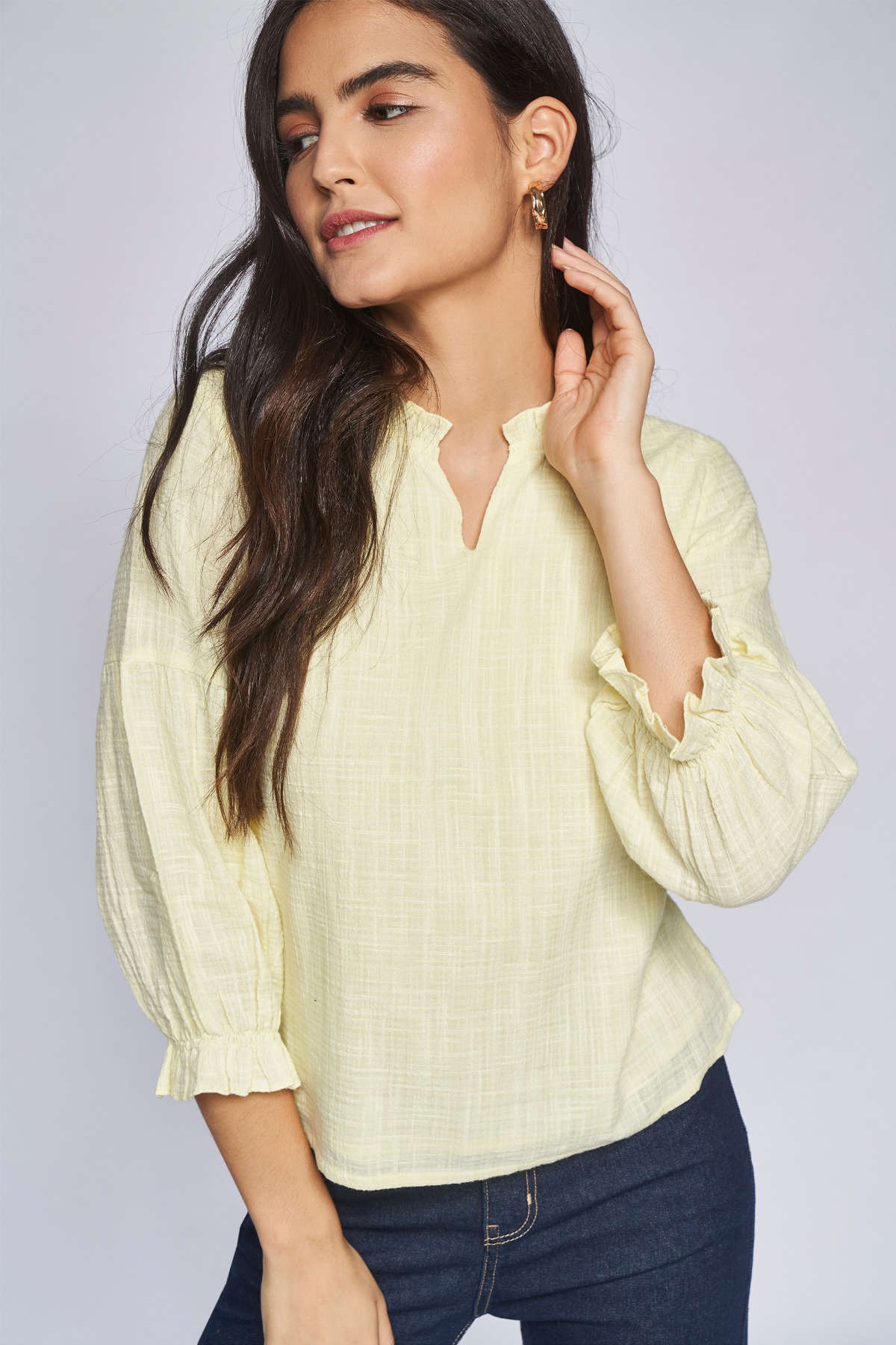 2 - Yellow Dobby Shirt Style Top, image 2