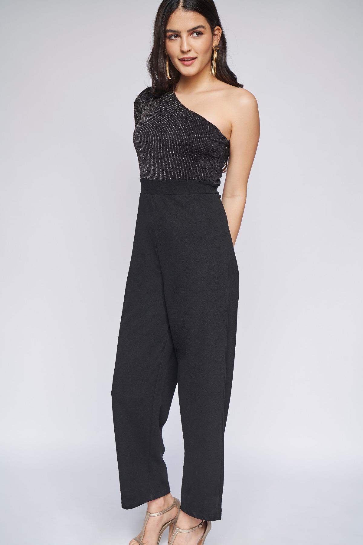 3 - Black Solid Bodycon Jumpsuit, image 3