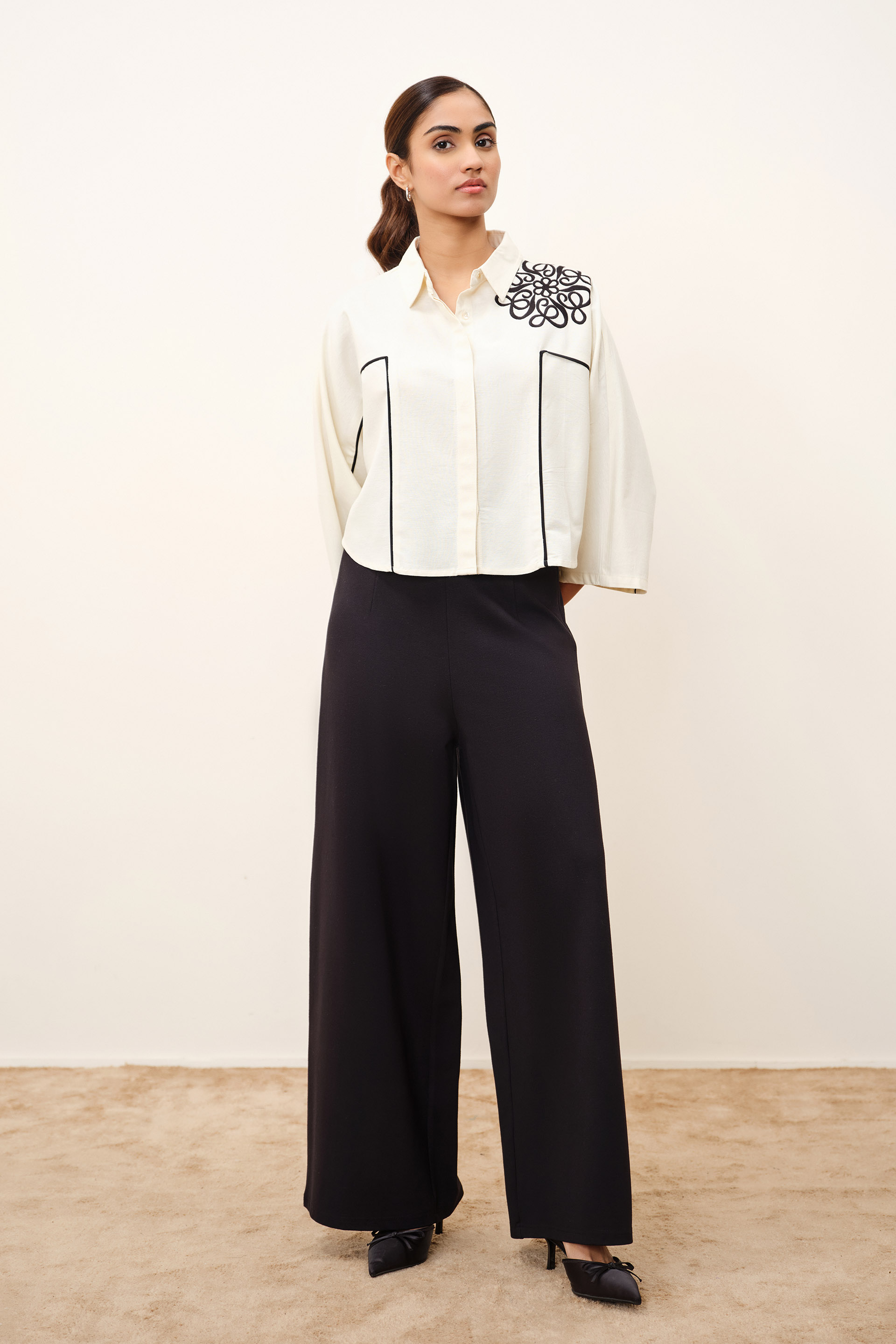 Mariette Embroidered White Shirt, Beige, image 4