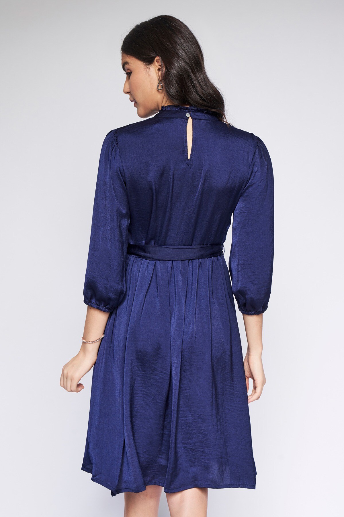 4 - Navy Solid Flared Dress, image 4
