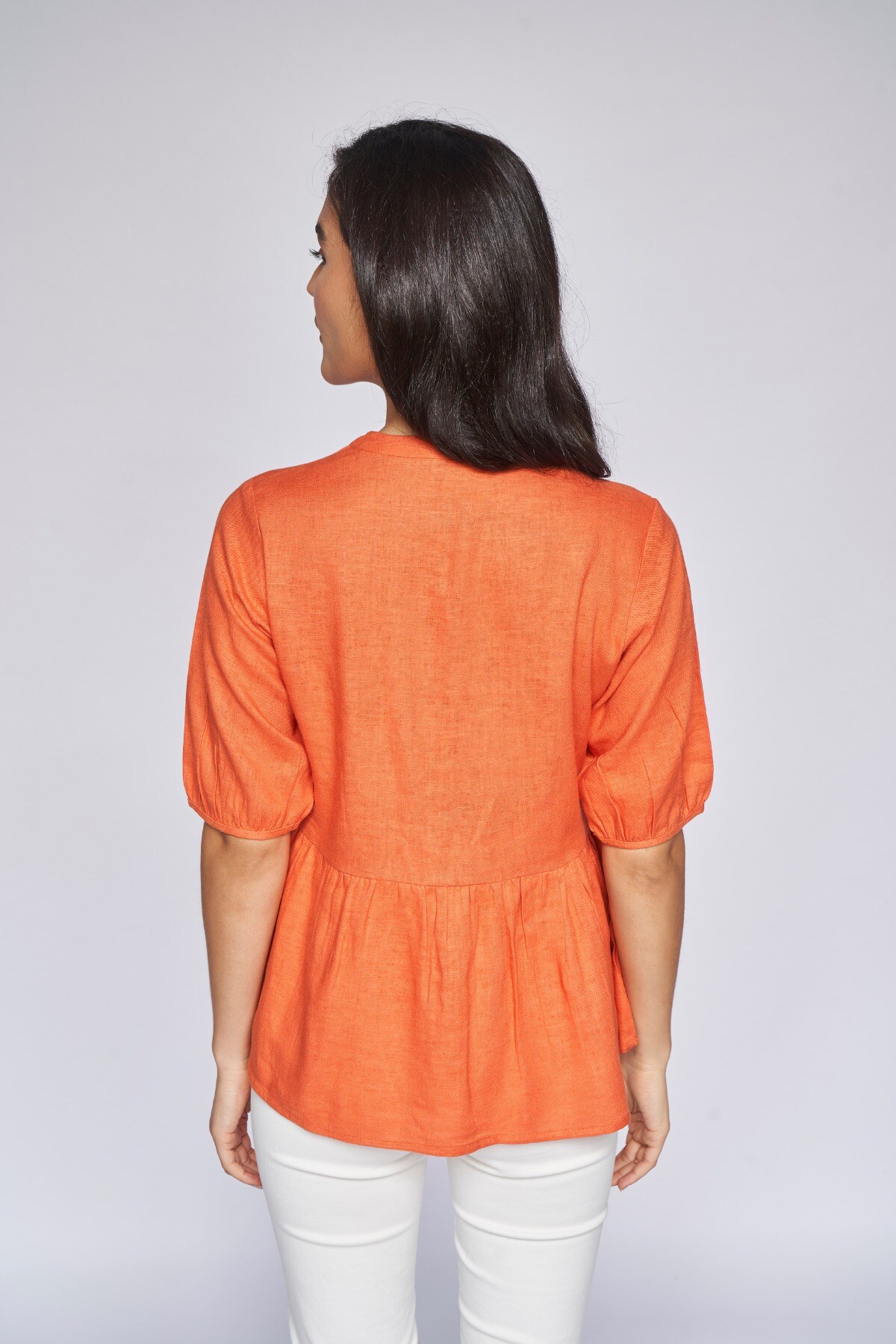 5 - Orange Solid Peplum Top, image 5