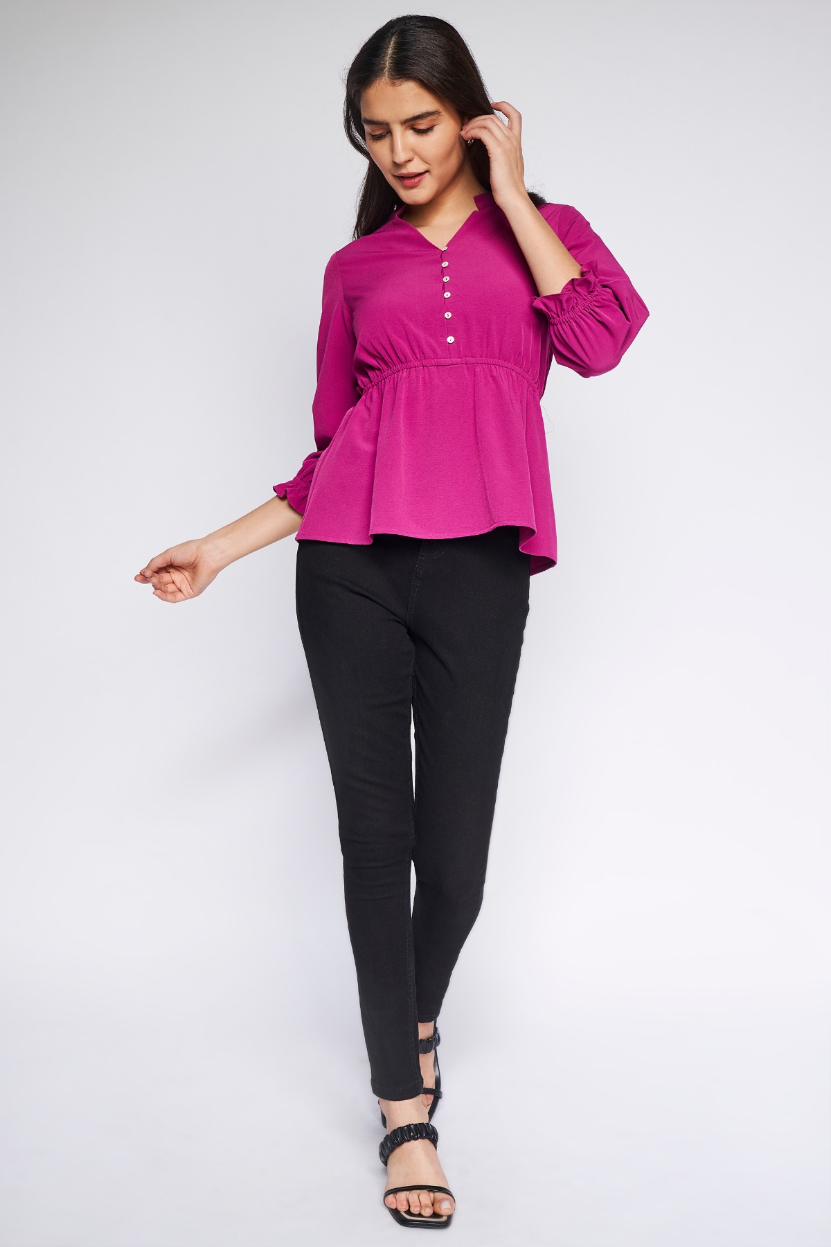 Magenta Solid Flared Top, Magenta, image 1