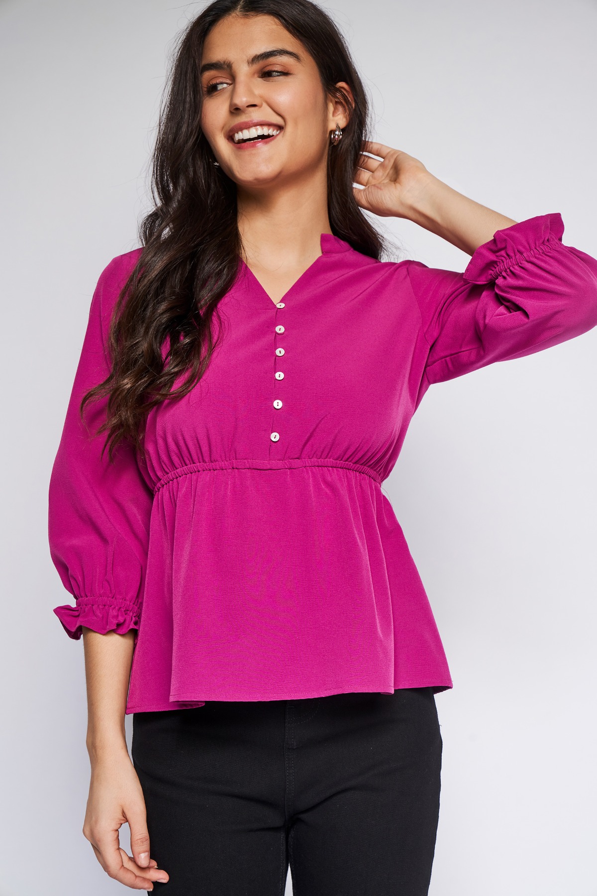 Magenta Solid Flared Top, Magenta, image 2