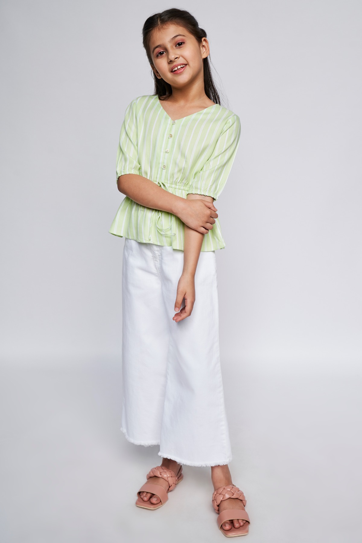 2 - Sage Green Self Design Straight Top, image 2