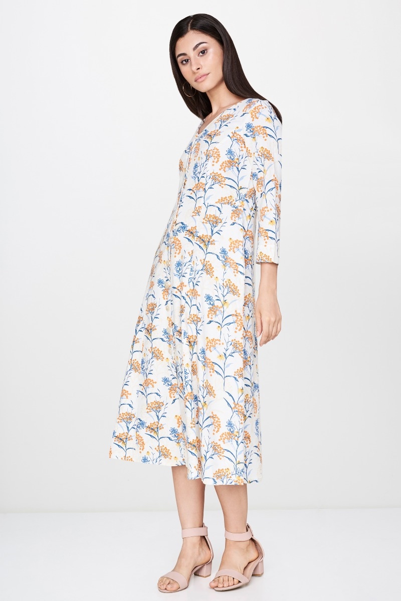 4 - Off White Floral V-Neck Dress, image 4