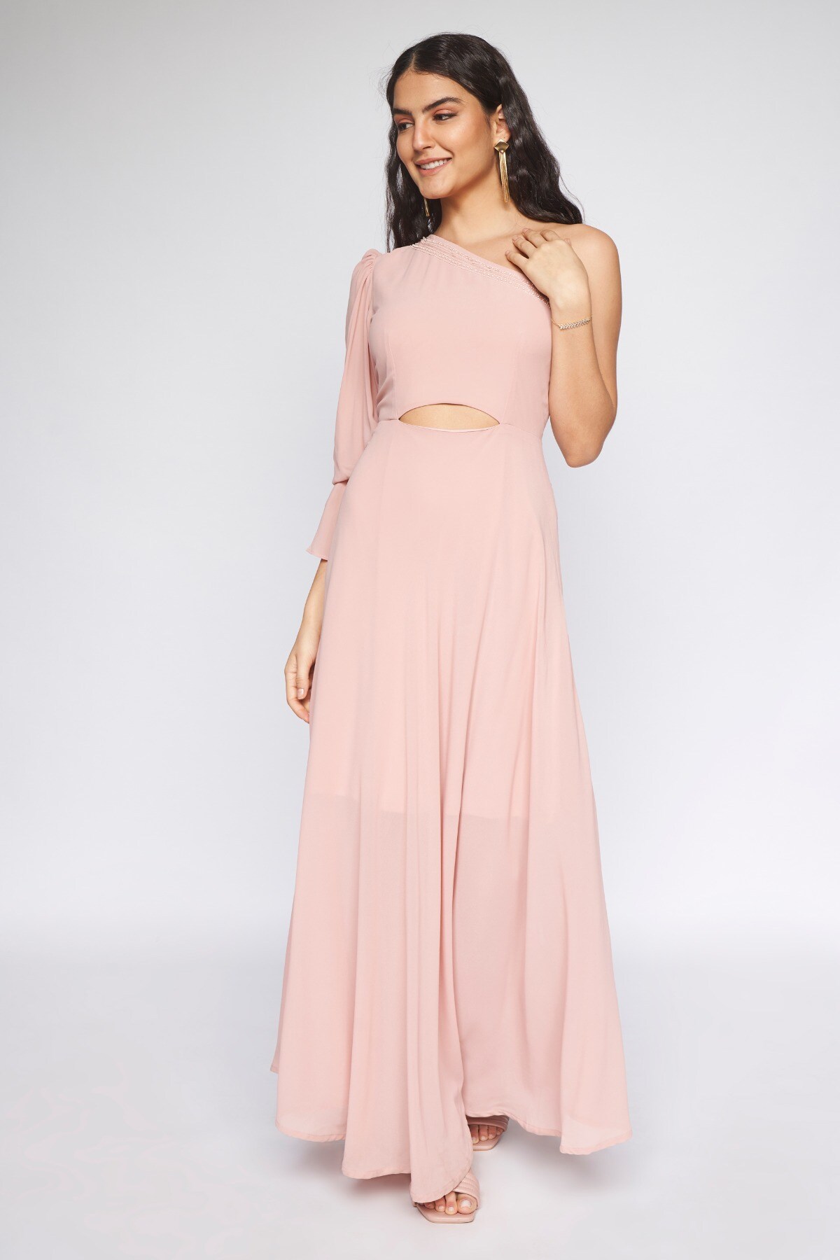 4 - Light Pink Solid Fit and Flare Gown, image 4