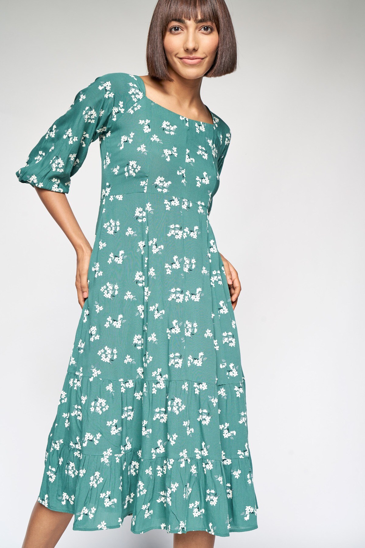 2 - Sage Green Floral Fit and Flare Dress, image 2