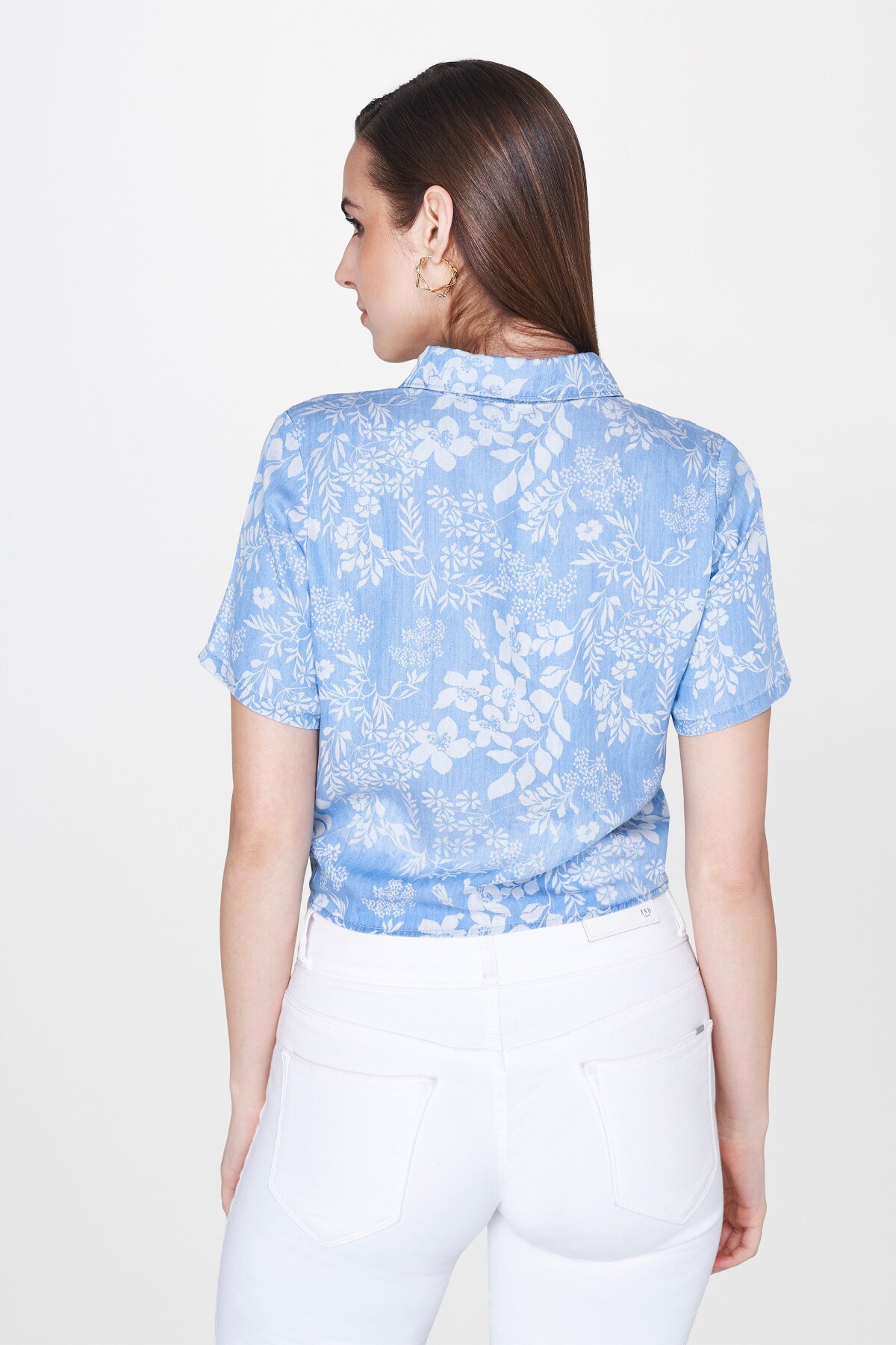 3 - Light Blue Floral Tie-Ups Shirt Style Crop Top, image 3