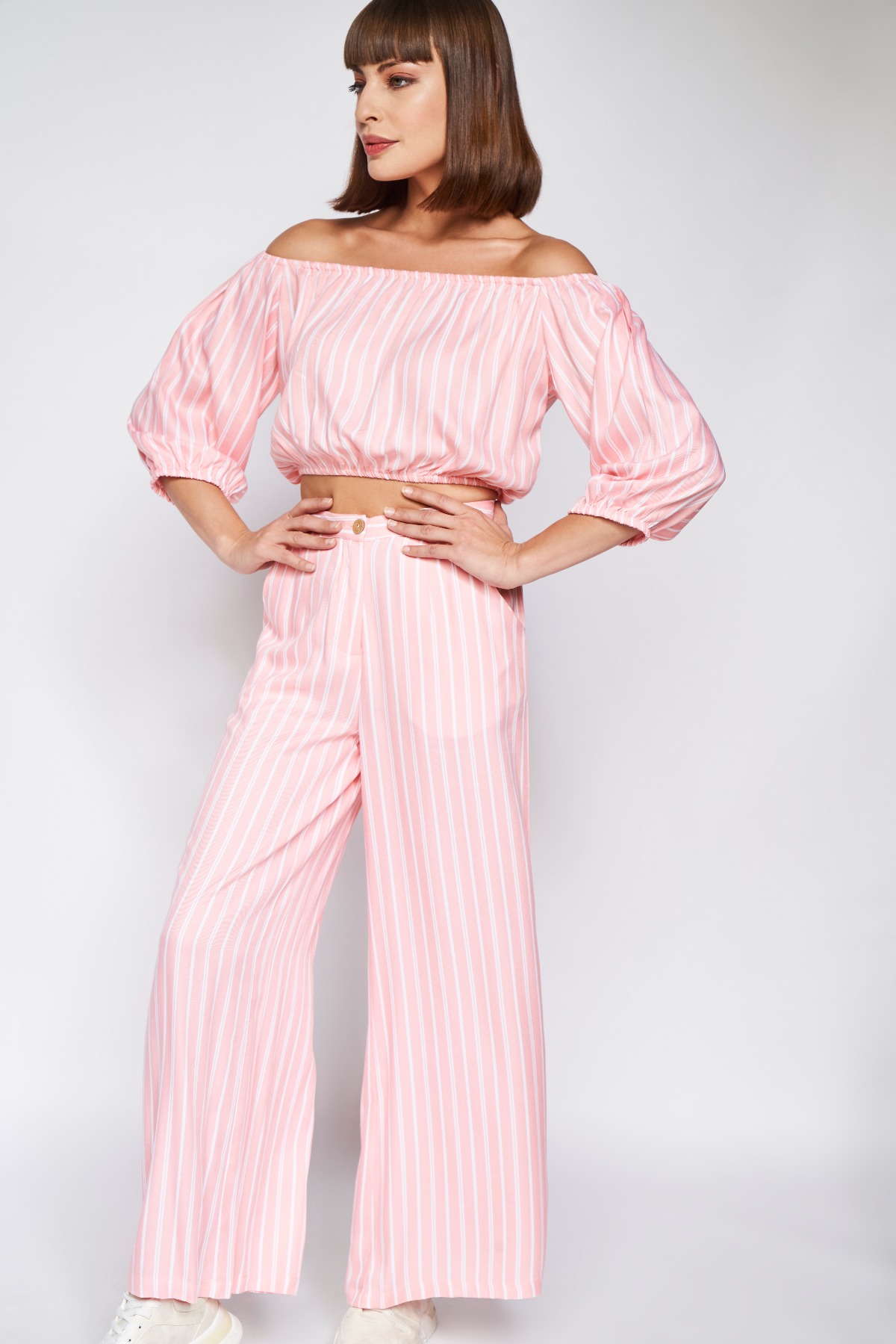 Light Pink Stripes Cropped Set, Light Pink, image 4