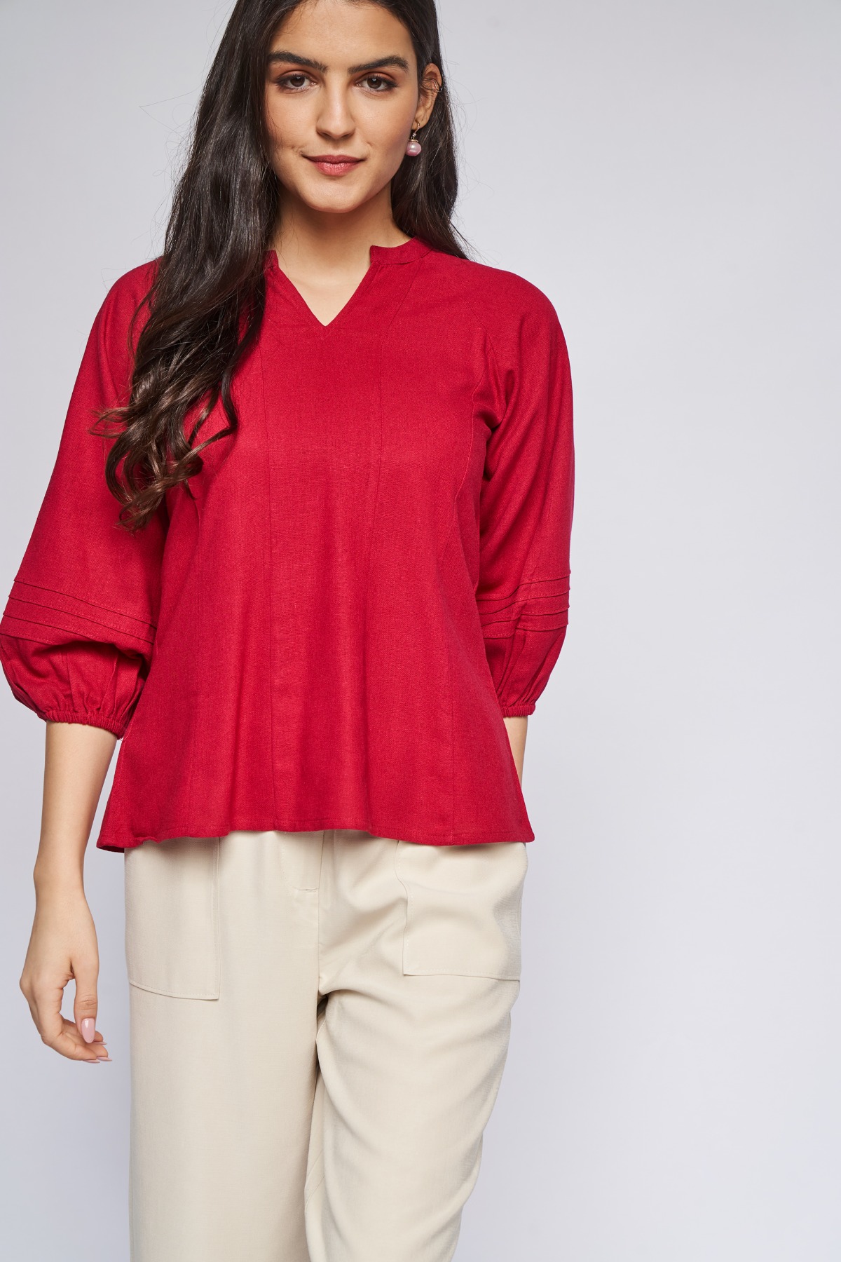 3 - Red Solid Straight Top, image 3