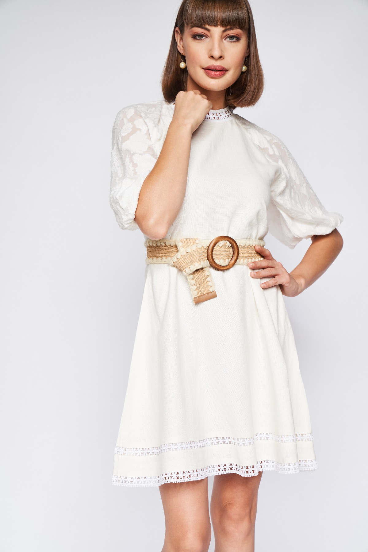 White Solid Straight Dress, White, image 2