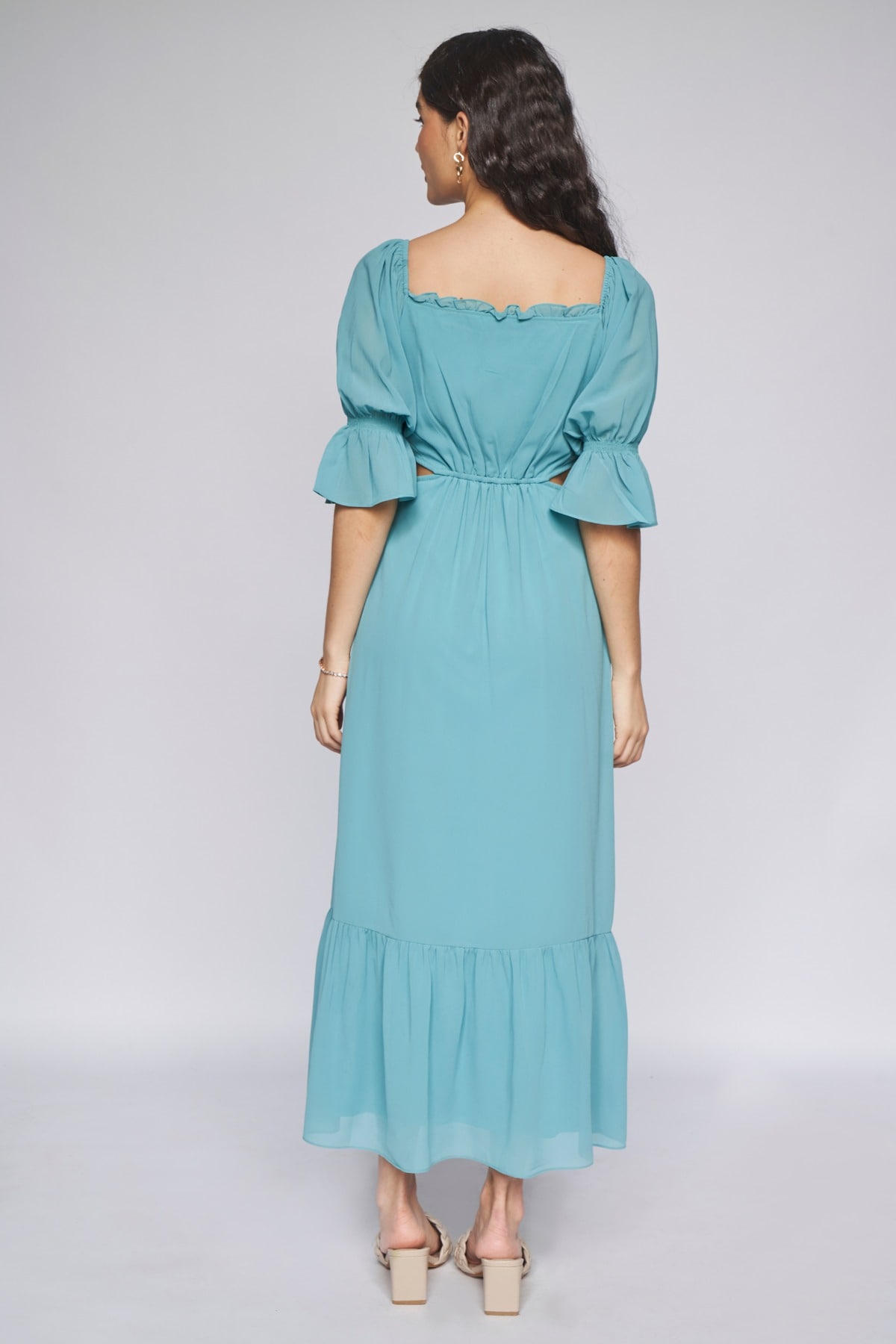 5 - Teal Solid Fit and Flare Gown, image 5