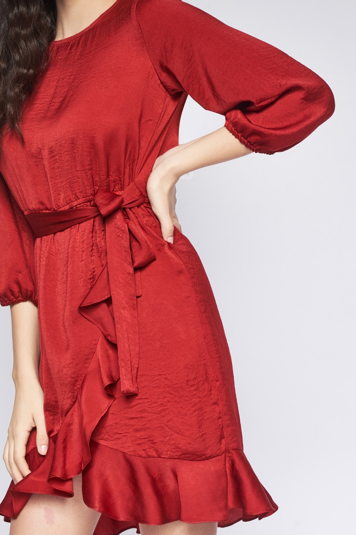 5 - Red Solid Curved Dress, image 5