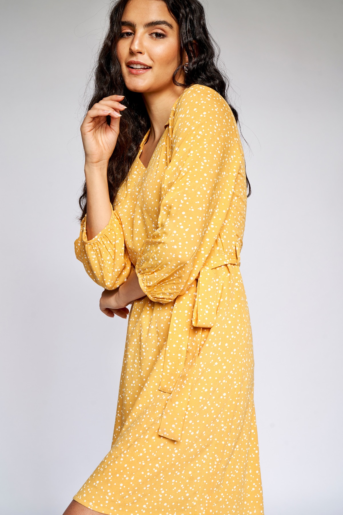 3 - Yellow Polka Dots Curved Dress, image 3