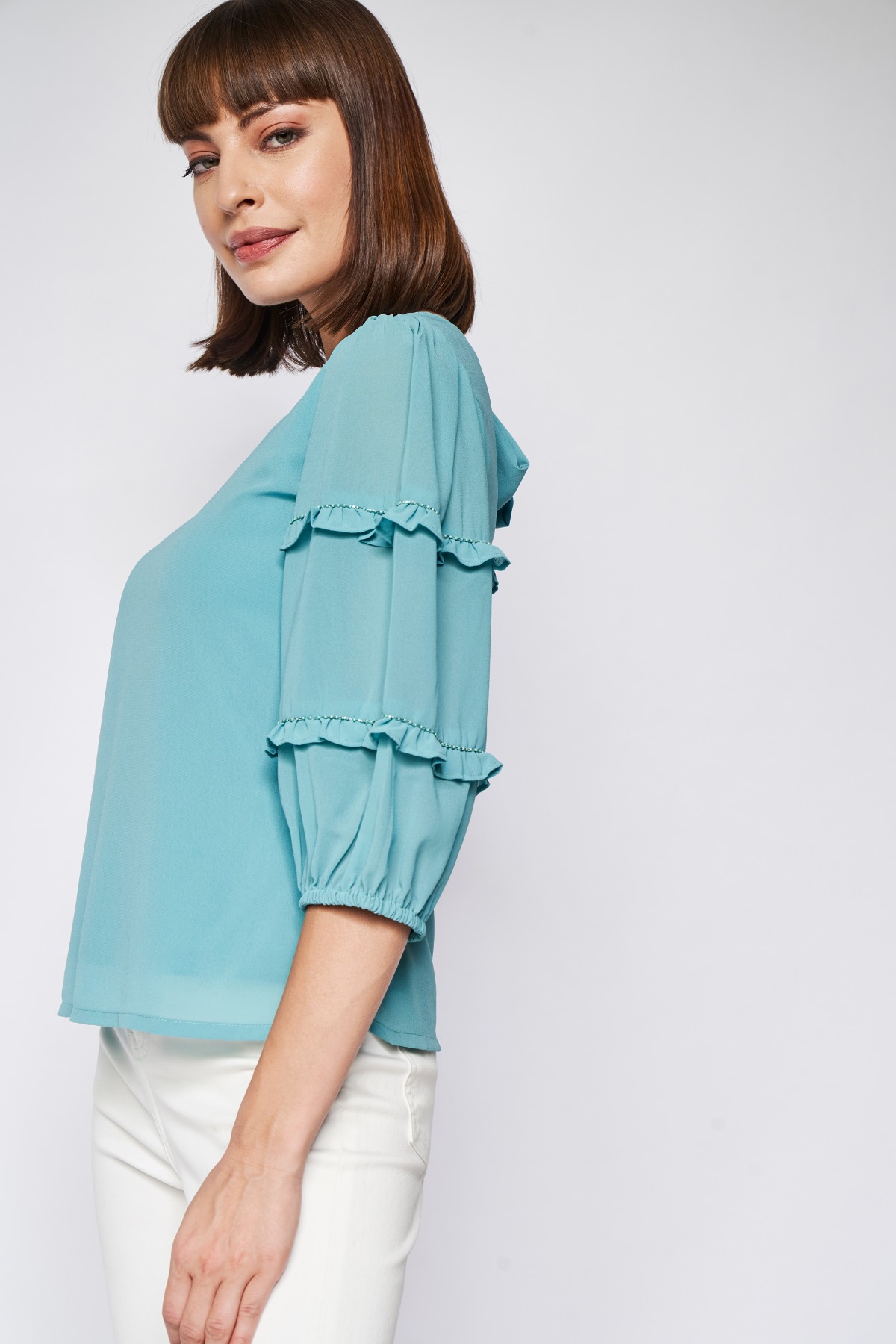 Teal Solid Straight Top, Teal, image 4